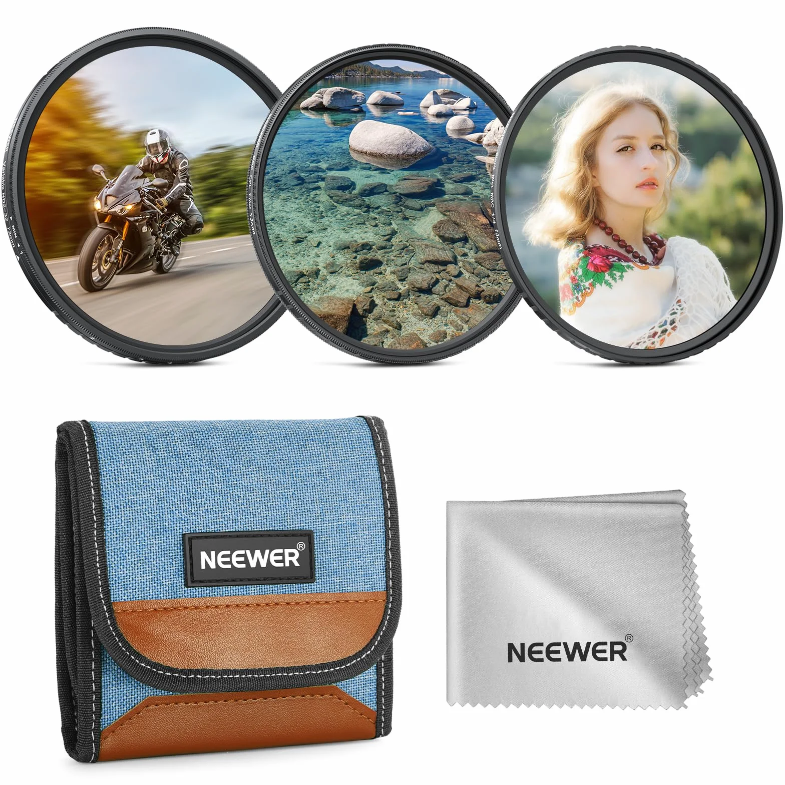 NEEWER Zestaw filtrów ND2-32 + CPL + czarny dyfuzja 1/4 72 mm (3 sztuki) z powłoką antyrefleksyjną/odciski palców, etui, ściereczka do czyszczenia obiektywu aparatu