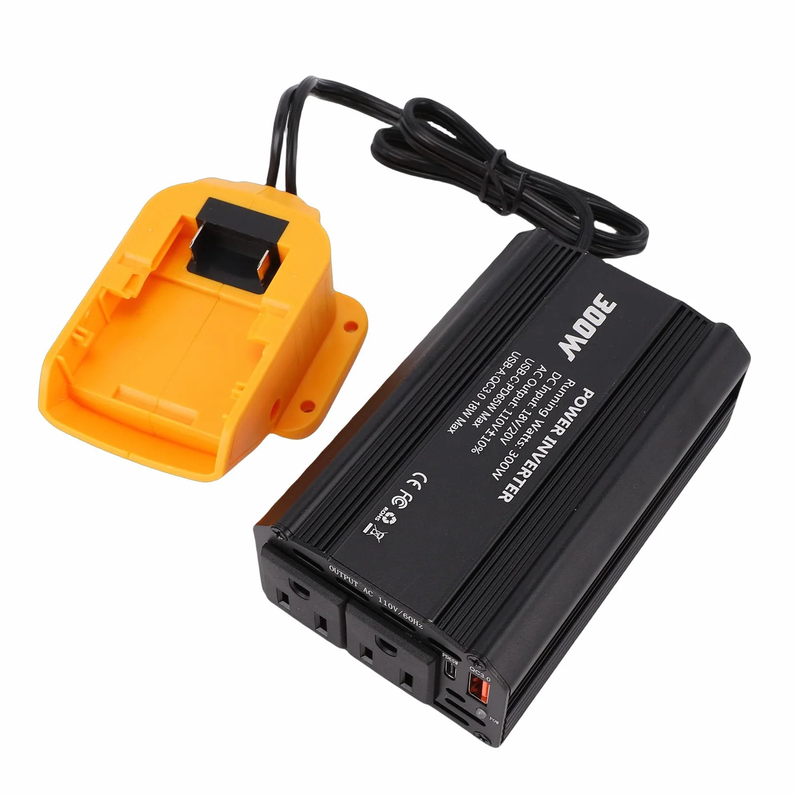 Generic Inwerter Akumulatorowy o Mocy 300 W z 2 Gniazdami Prądu Przemiennego i 1 Portem USB A Pasuje do Akumulatora Konwertuje Zasilanie 18 V na Napięcie 110 V AC Idealny do Wycieczek Samochodowych