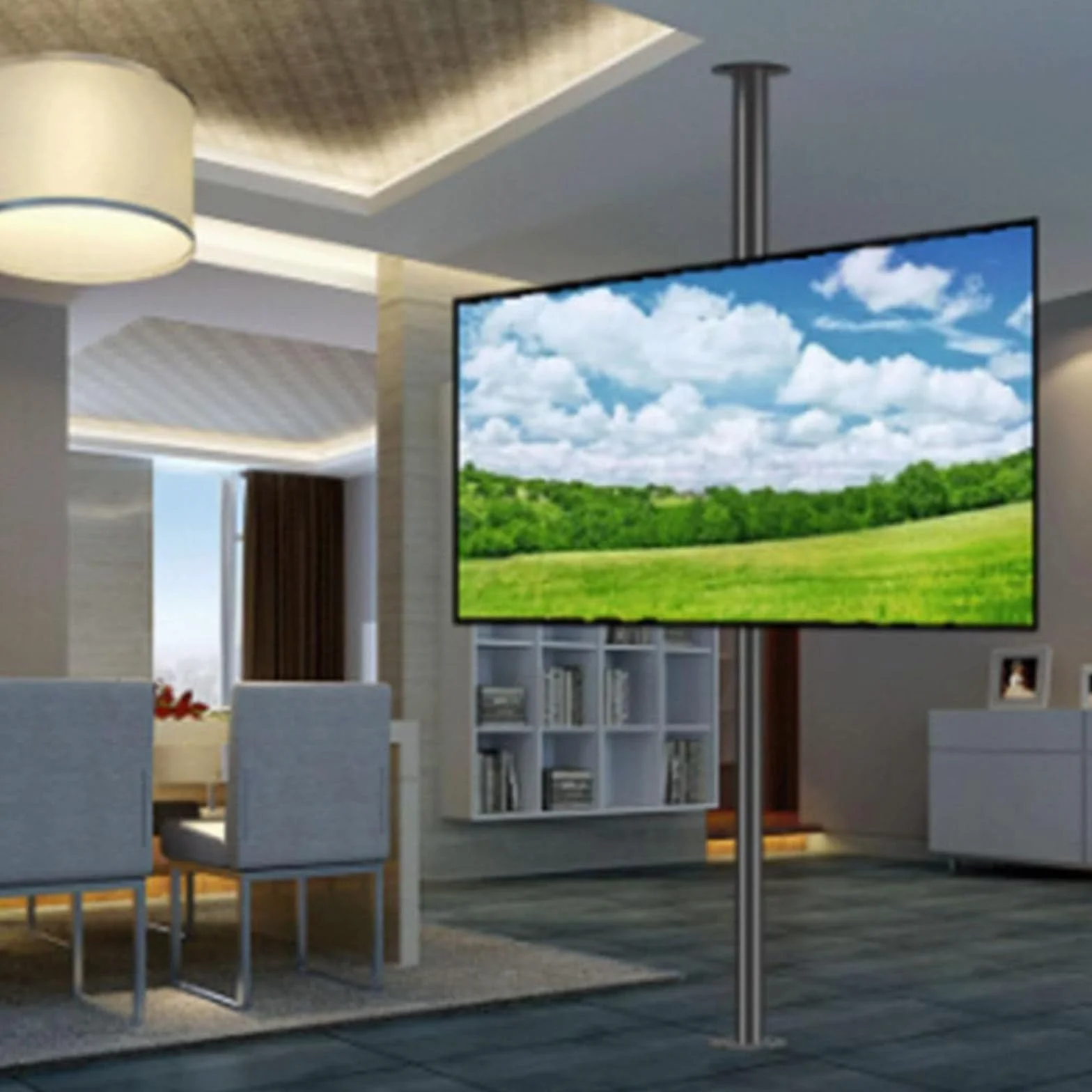Regulowany stojak podłogowy do telewizora 360° i uchwyt sufitowy – obrotowy uchwyt do ekranów LED o przekątnej 37–75 cali obsługuje do 49 kg, idealny do ścian działowych i szafek telewizyjnych