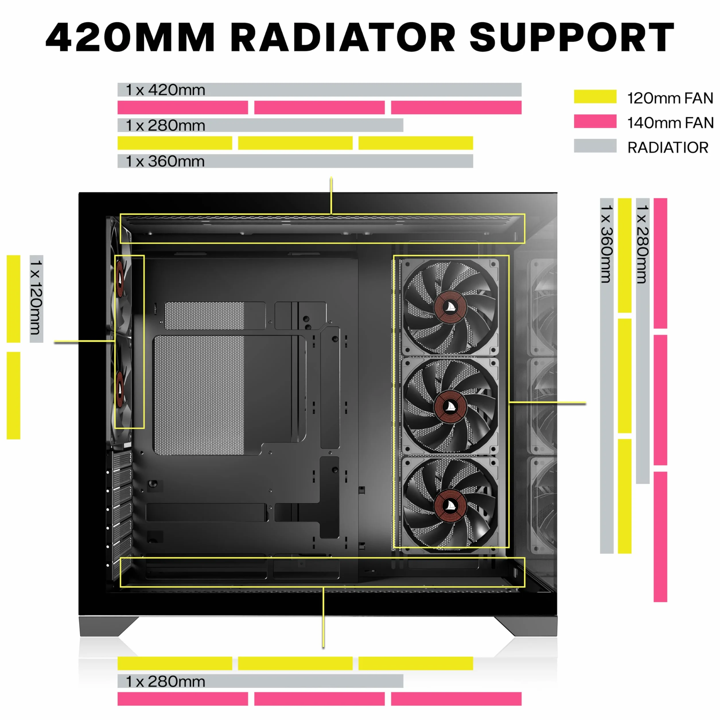 KEDIERS Obudowa PC, 5 fabrycznie zainstalowanych wentylatorów, obudowa do gier ATX Mid Tower - obudowa komputera z otwartą częścią boczną ze szkła hartowanego w kolorze czarnym