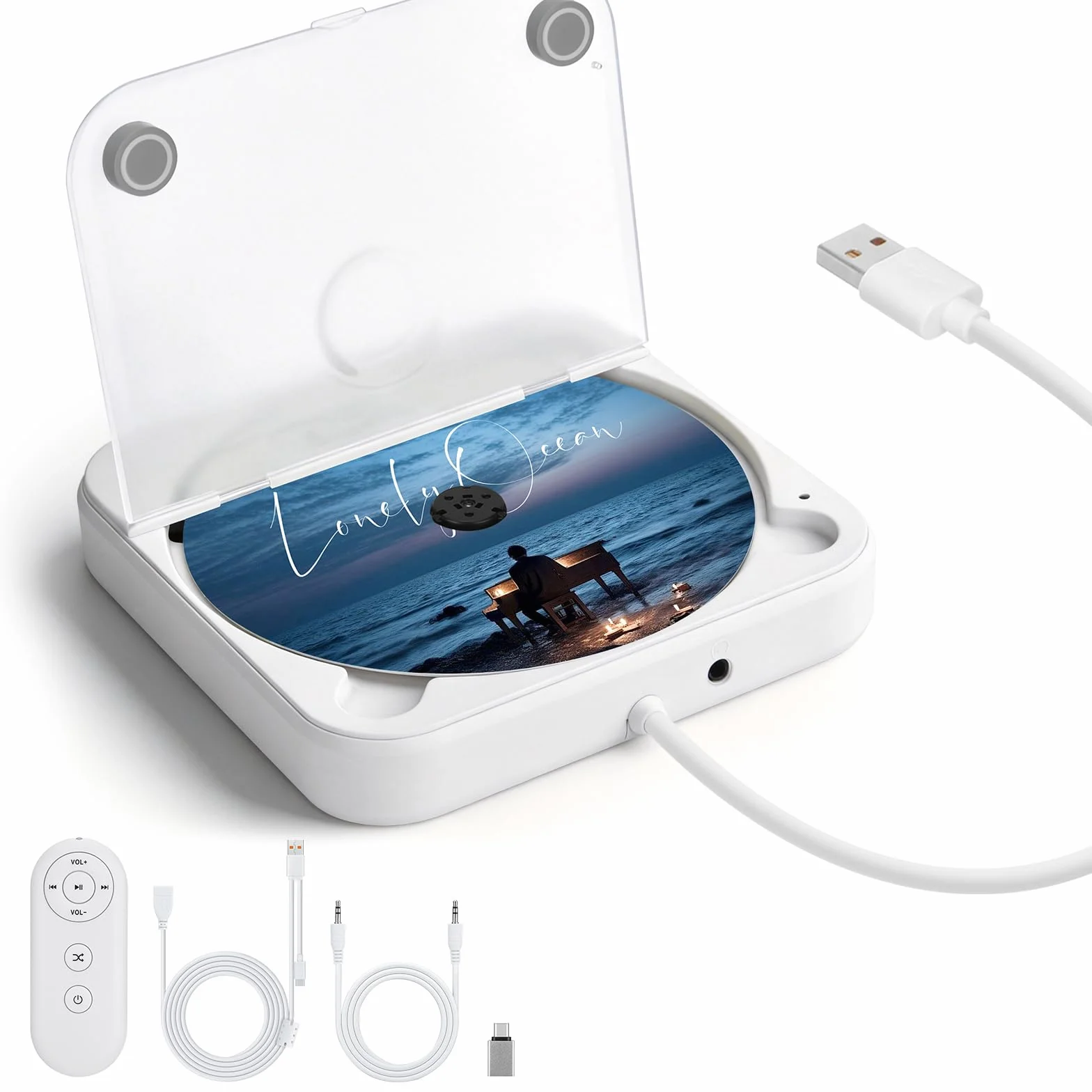 Przenośny samochodowy odtwarzacz CD ze złączem USB/AUX, MYPIN zewnętrzny odtwarzacz CD, kompatybilny z radiem samochodowym, laptopem, telewizorem, komputerem, uniwersalny do pojazdów, obsługuje płyty