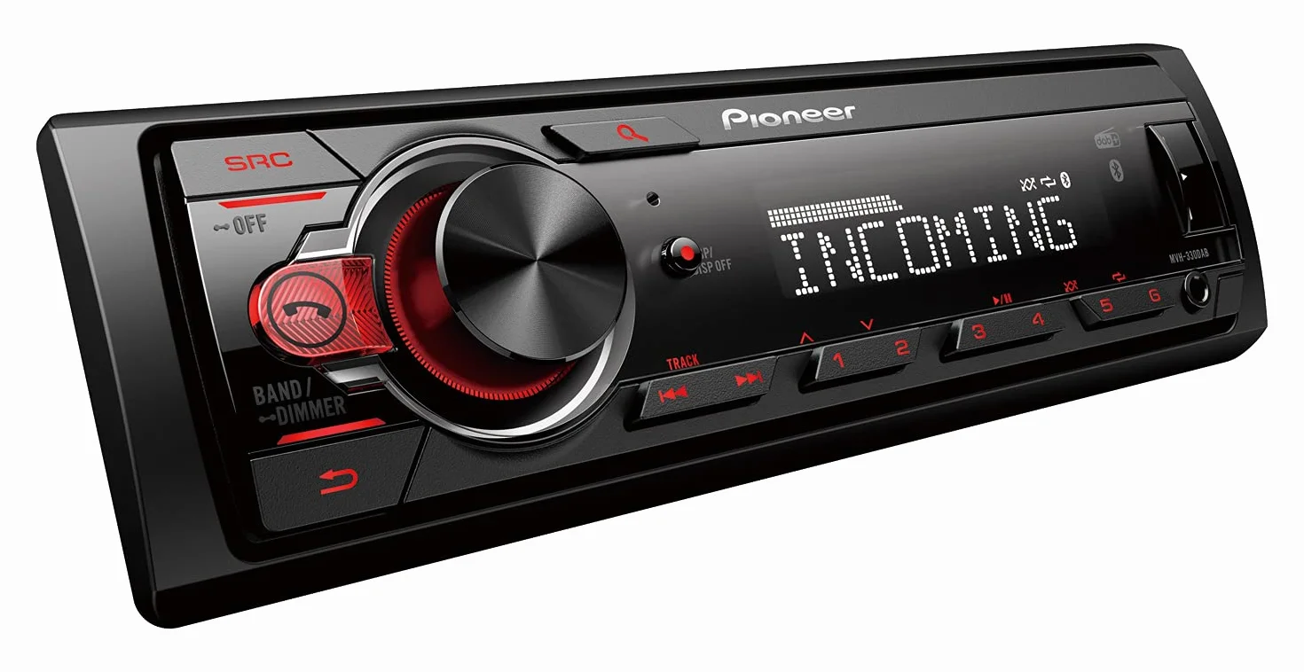 Pioneer MVH-330DAB-AN Radio samochodowe, 1DIN z RDS i DAB+, USB, wejście AUX, Bluetooth, niewielka głębokość zabudowy, w zestawie antena DAB
