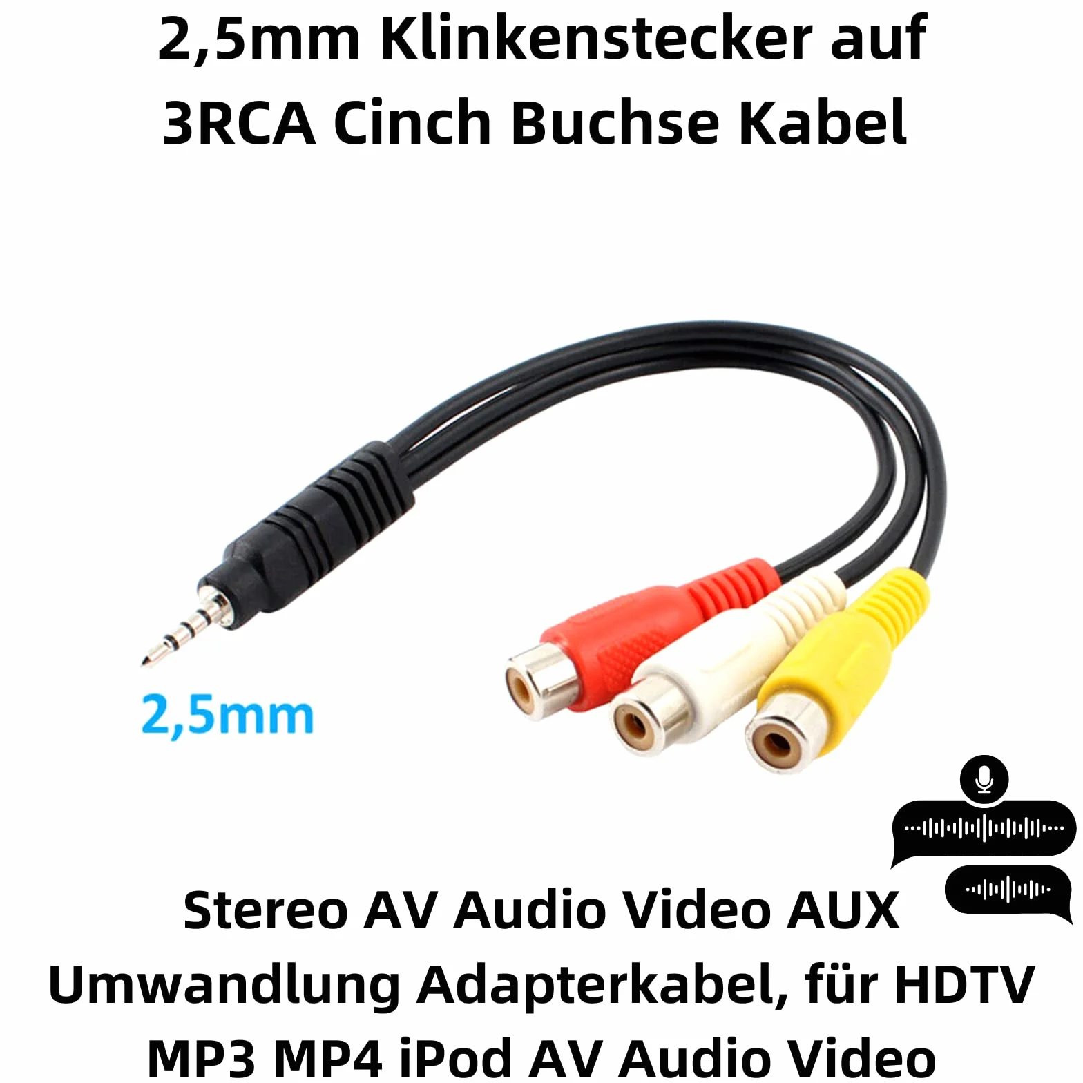 Kabel adaptera jack 2,5 mm na 3RCA żeński 30 cm