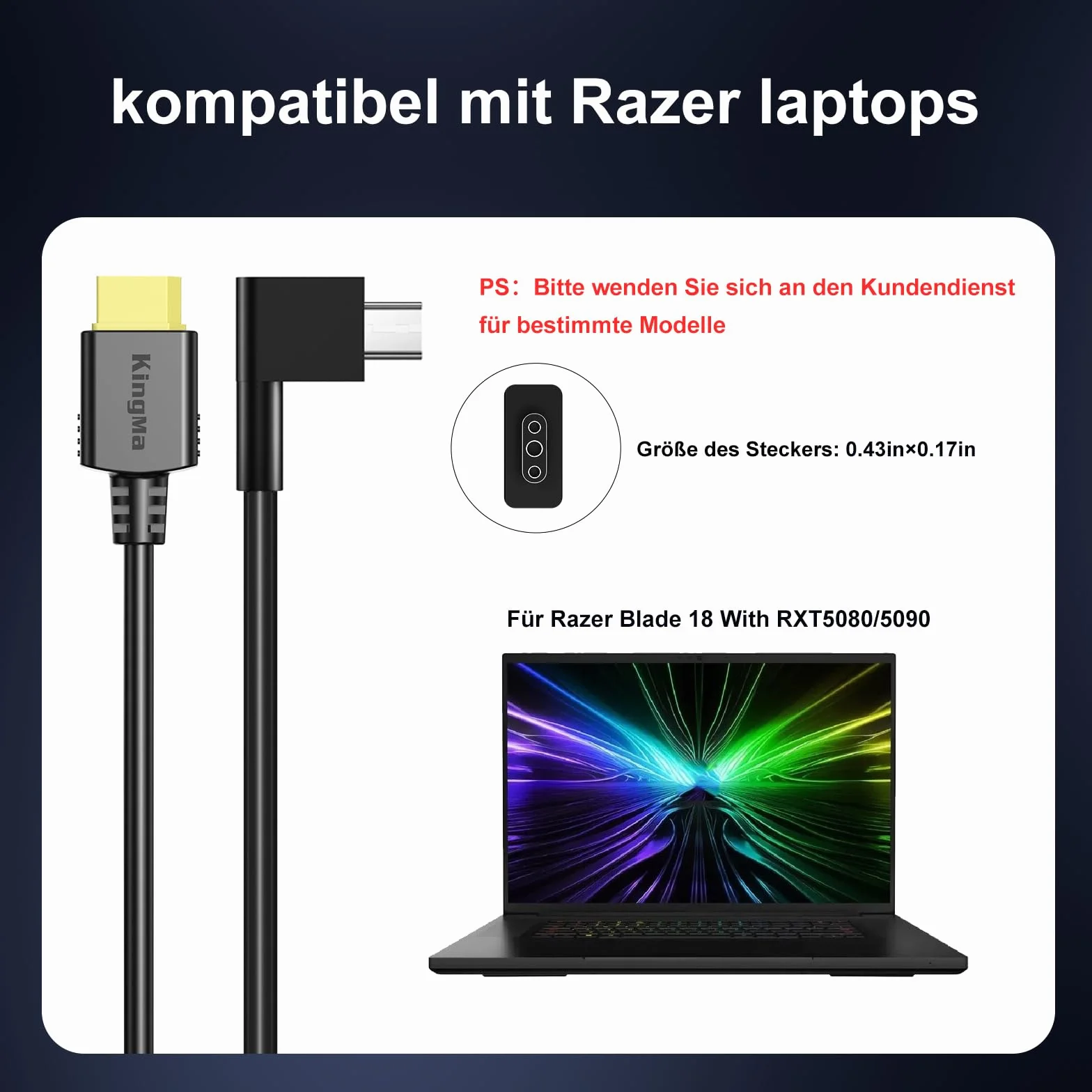 King Ma GaN ładowarką do laptopa Razer Blade 18 (2025)5080/5090, przenośna, 3-portowa ładowarka, szybkie ładowanie USB z wyjściem 20 V/20 A do gier i technicznych ładowarek do laptopa