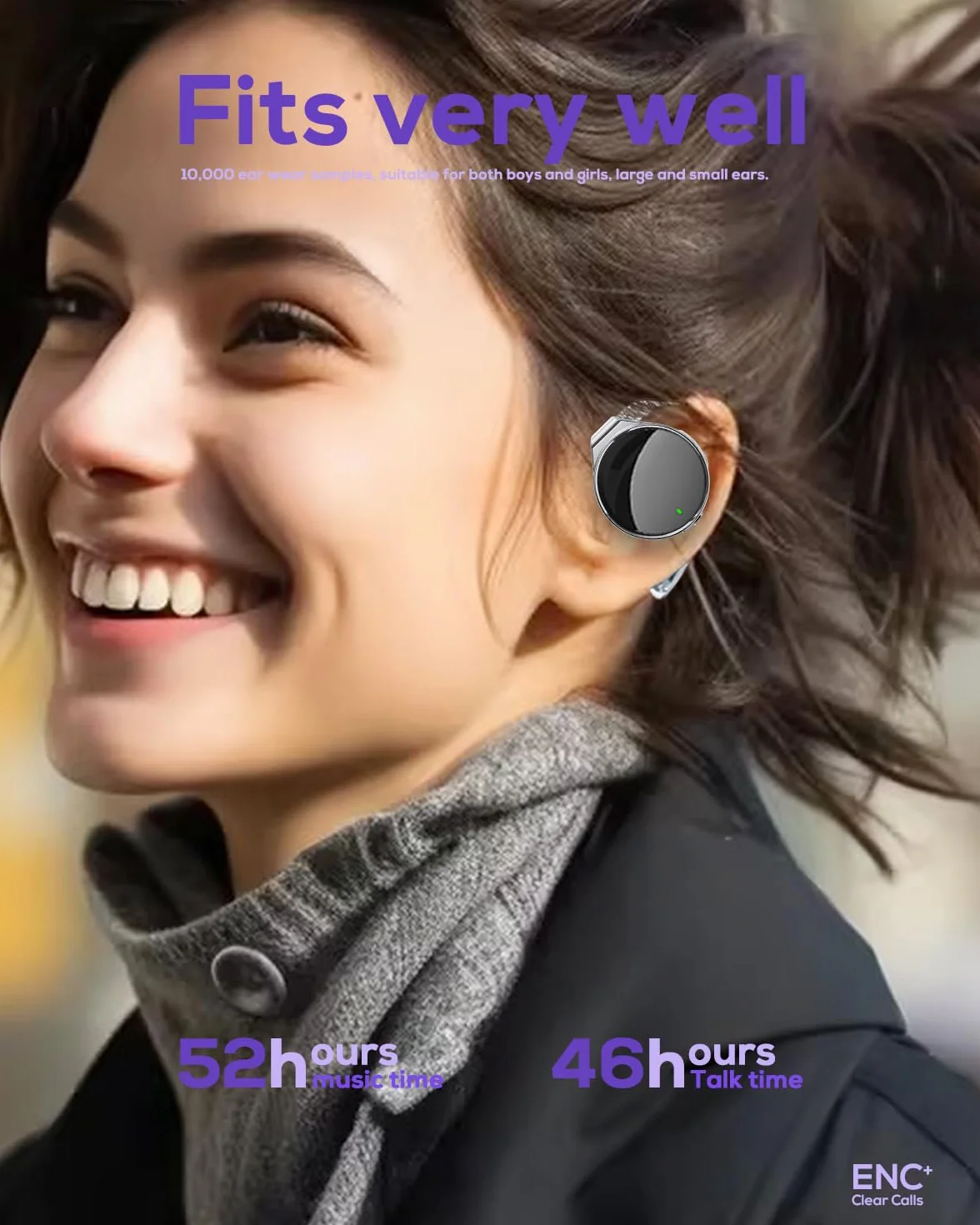 Słuchawki nauszne Bluetooth 5.4, z funkcją Open Ear, bezprzewodowe słuchawki z redukcją szumów, w kształcie kropli wody, sportowy zestaw słuchawkowy Bluetooth z 4 mikrofonami, wygodne dopasowanie