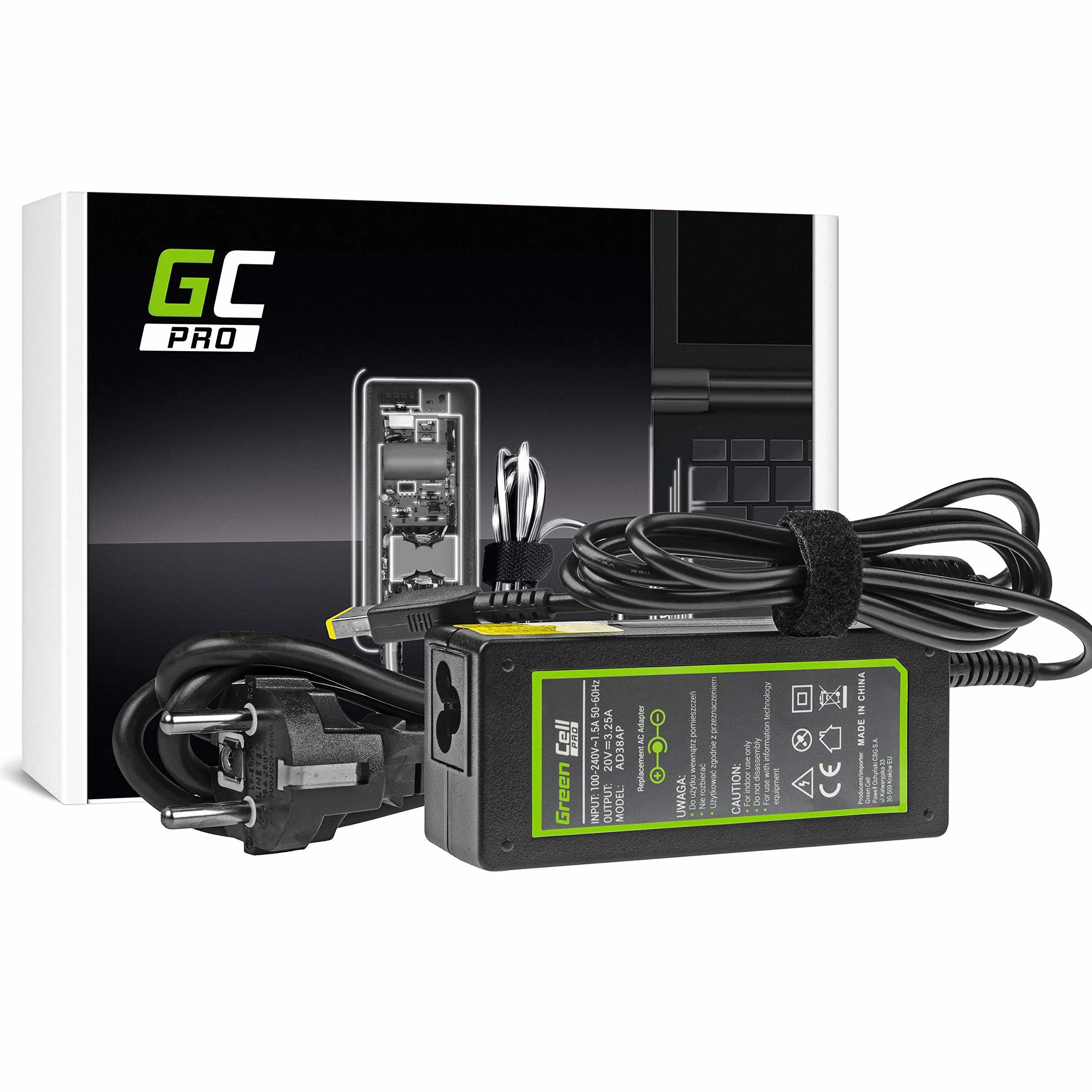 Green Cell 65 W 20 V 3,25 A ładowarka do laptopa Lenovo B50-80 G50 G50-30 V130-15IKB V310-15IKB IdeaPad S500 ThinkPad S540 kabel do ładowania wtyczka: Lenovo Slim Tip