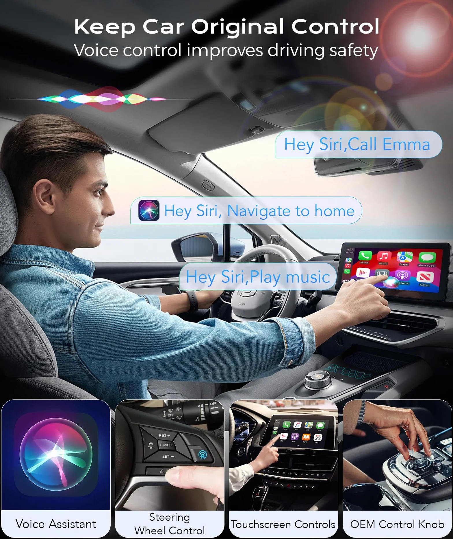 Aceele CarPlay bezprzewodowy adapter do Apple iPhone iOS 10+, USB C/A Car Play, adapter Plug and Play, Mini CarPlay pendrive USB do samochodów od 2016 roku (nie jest obsługiwany przez Android)