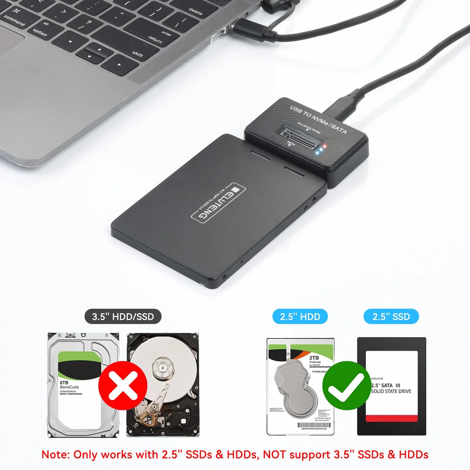 ELUTENG Stacja dokująca M.2 NVME i SATA, zewnętrzna obudowa USB 3.1 NVMe SSD 10 Gbps na USB do klucza M-Key B&M, Dual Protocol Adapter do SSD 2230/2242/2260/228