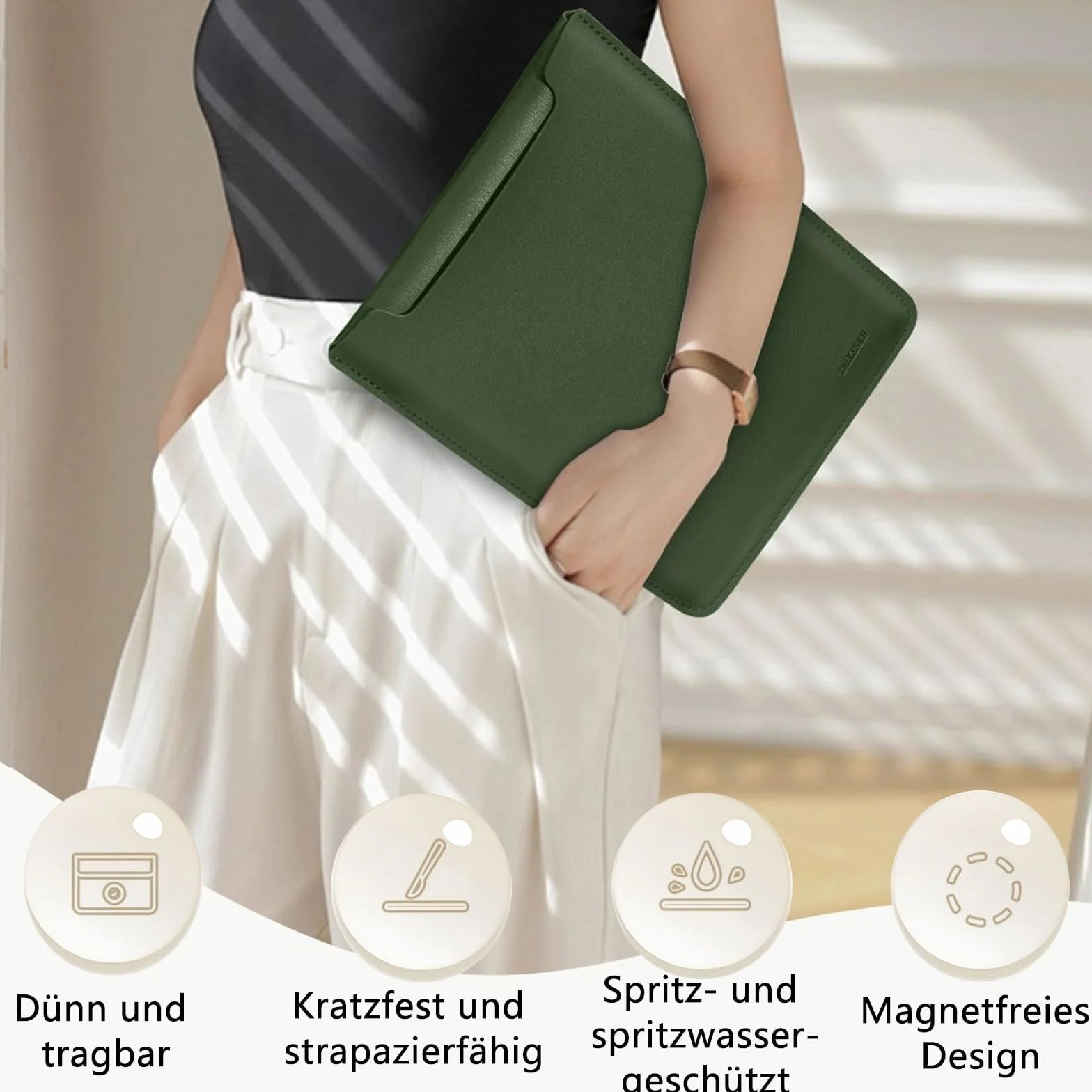 Torba na laptopa o przekątnej ekranu 15", etui na laptopa z kieszenią na akcesoria, sztuczna skóra, torba na laptopa 15", niemagnetyczna, kompatybilna z Apple, Lenovo, HP, ASUS, Acer, 38 cm x 28 cm
