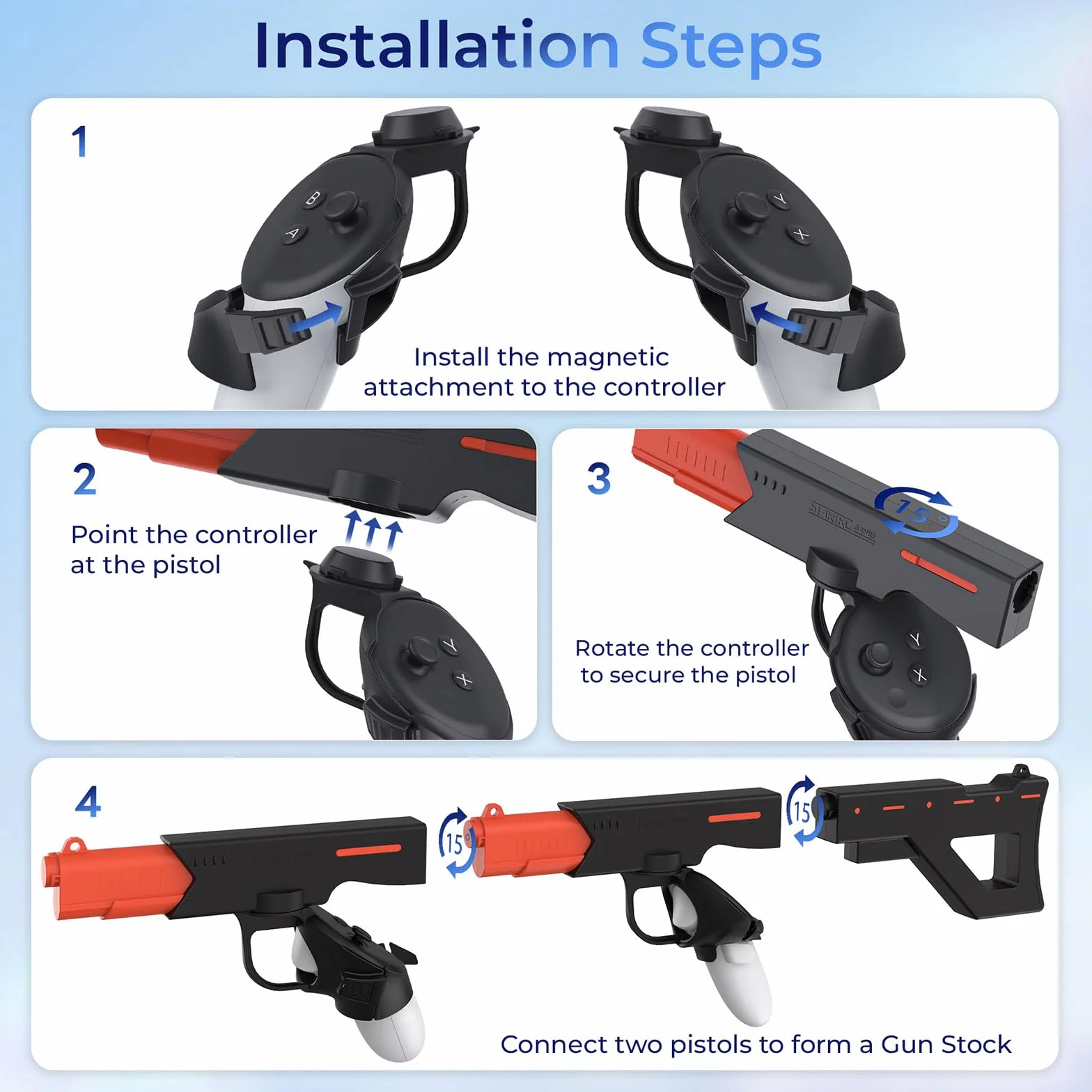 Magnetyczny uchwyt kontrolera do karabinu maszynowego/pistoletu VR do Meta Quest 3 Uchwyt Quick Release Gunstock Bracket Stand do Oculus Quest 3 Akcesoria do strzelanek