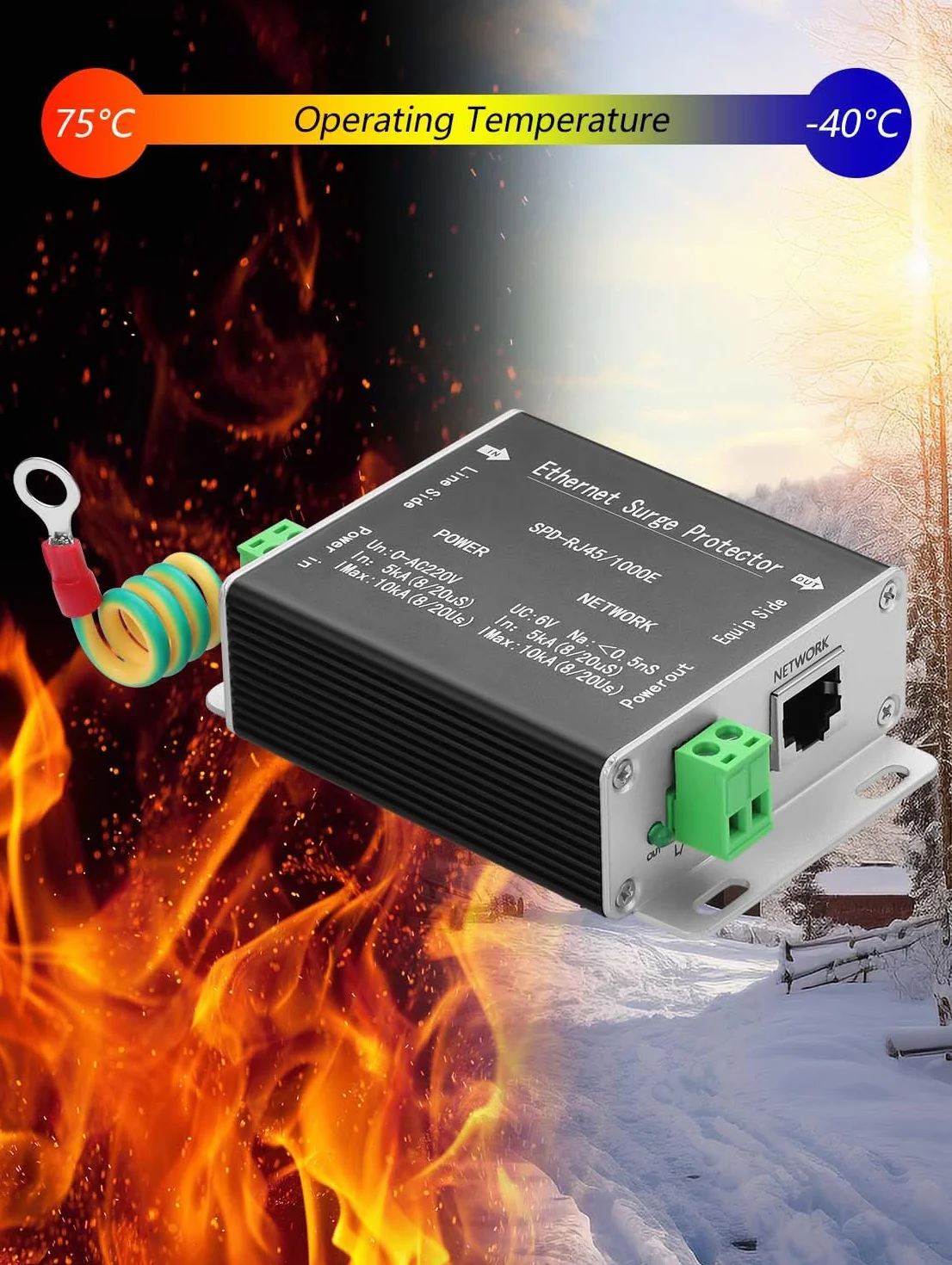 GINTOOYUN Gigabit Ethernet Surge Protector 2 w 1 Wyłącznik pioruna