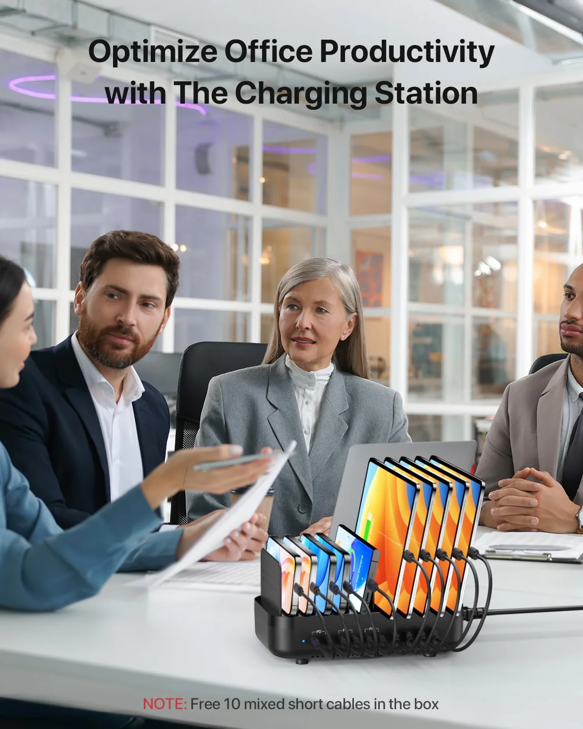 SooPii 100 W 10-krotna stacja ładująca USB z 6 portami USB-C i 4 portami USB-A, szybkie ładowanie PD, kompatybilna z lPhone, LPad, Galaxy i innymi urządzeniami, w tym 10 mieszanych kabli do ładowania