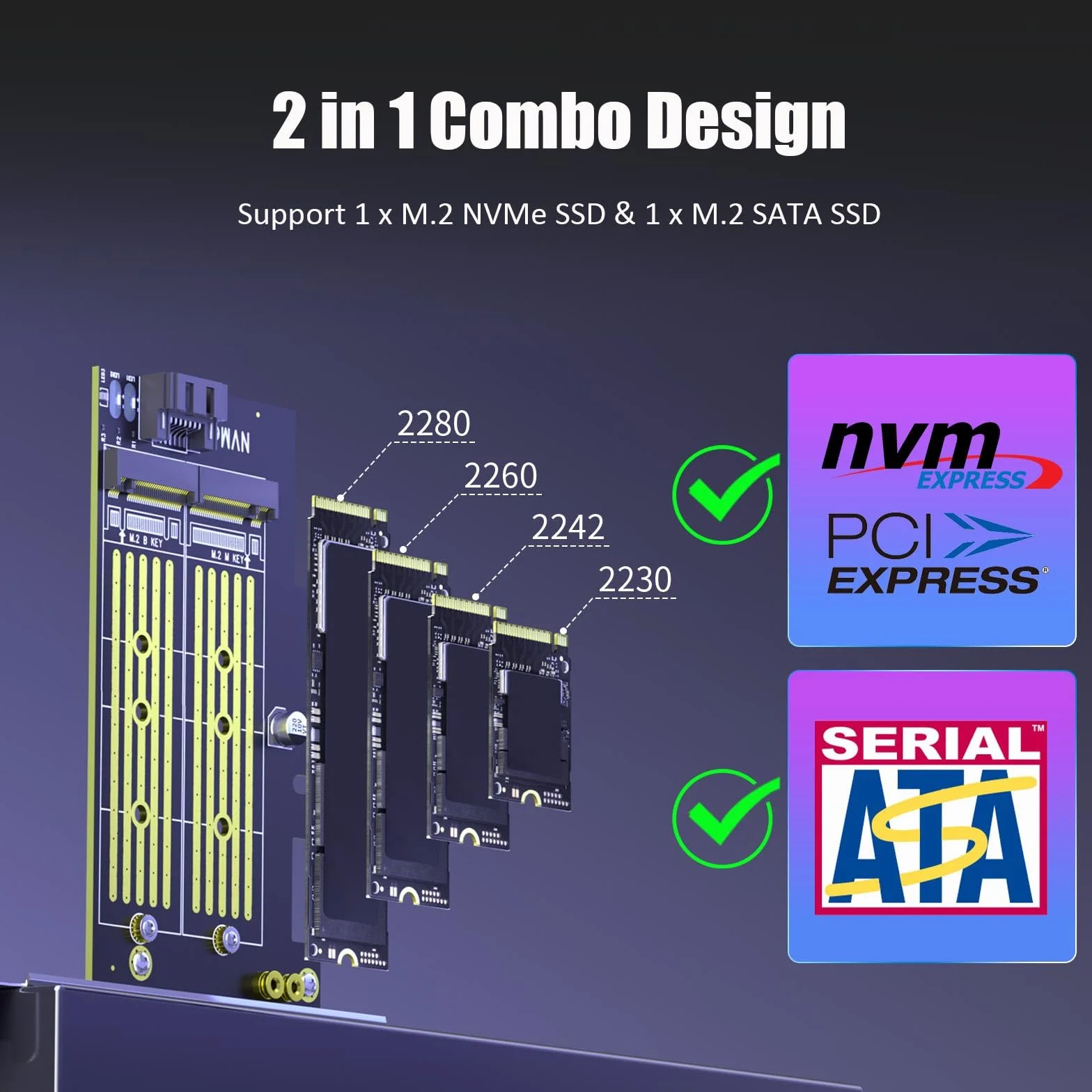 GLOTRENDS PA12 Adapter M.2 PCIe dla jednego dysku M.2 NVMe SSD i jednego dysku M.2 SATA SSD