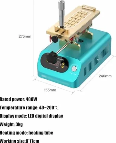 Separator ekranu telefonu komórkowego, usuwanie ekranu dotykowego obracającego się o 360°, regulacja temperatury 40℃~200℃, obszar roboczy 8 * 17 cm, idealny do naprawy telefonu