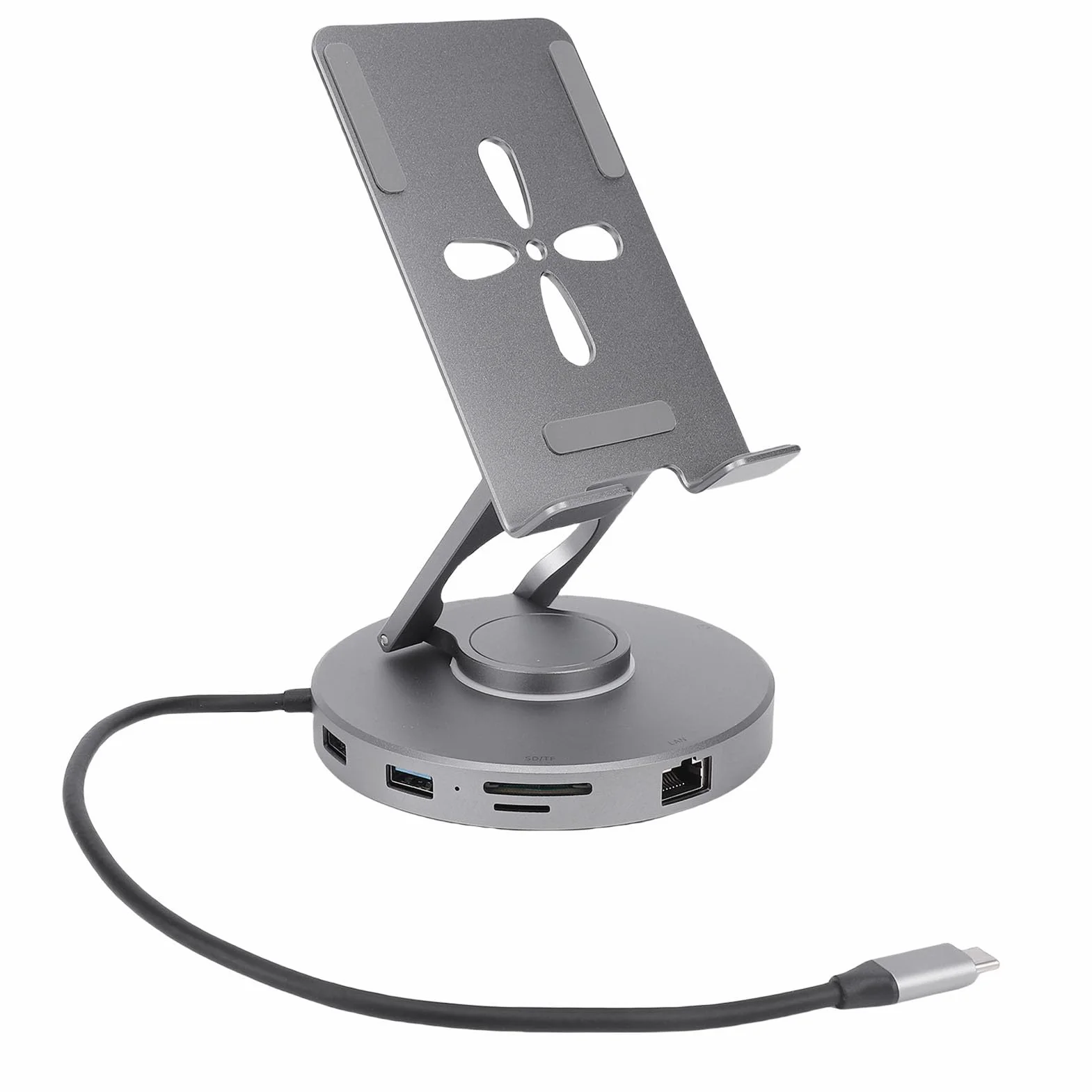 Tosuny Regulowana Stacja Dokująca do Tabletu 10 W 1 |Podstawa Koncentratora USB C z Obrotem 360° o Mocy 100 W i Czytnikiem Kart USB 3.0, Gniazdem 3,5 Mm
