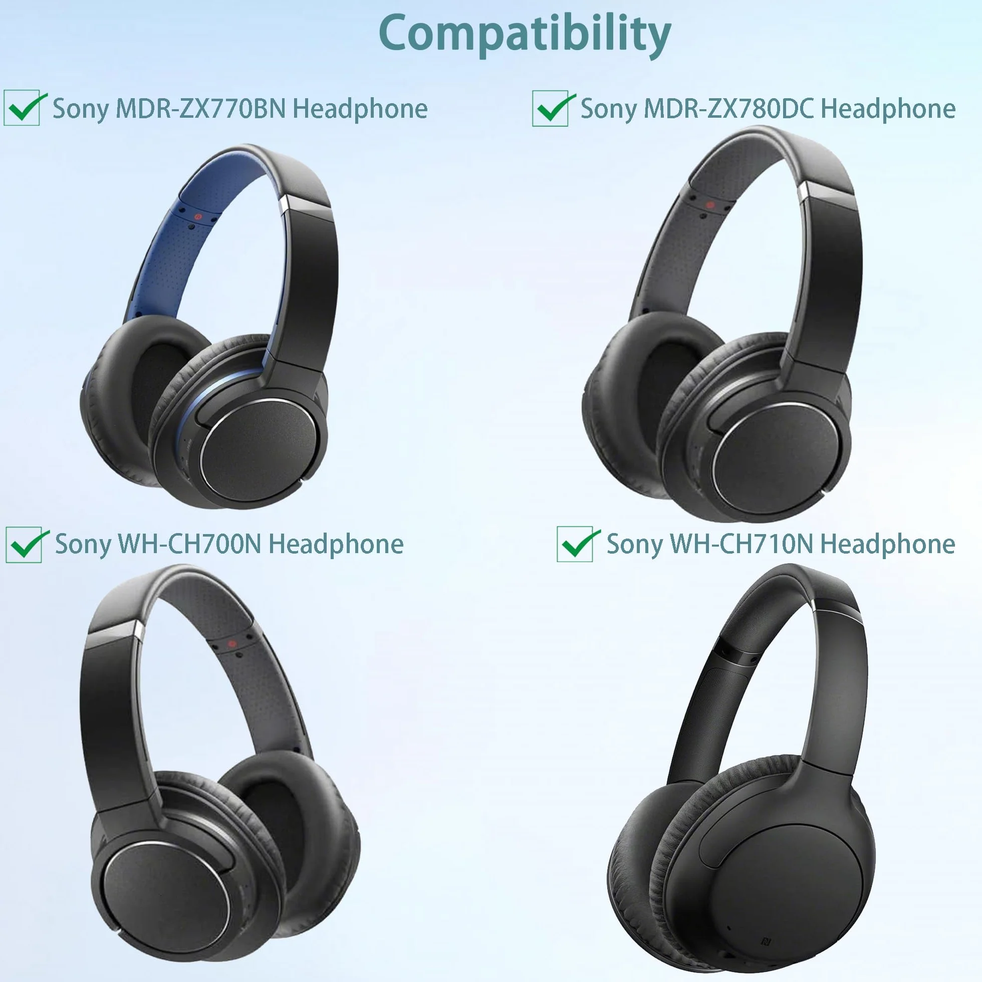 Nauszniki Kompatybilne z Sony MDR-ZX770BN, ZX780DC, WH-CH700N, WH-CH710N Słuchawki Nauszniki Wymienne Poduszki (Oddychający Materiał/Wysokiej Jakości Pianka)