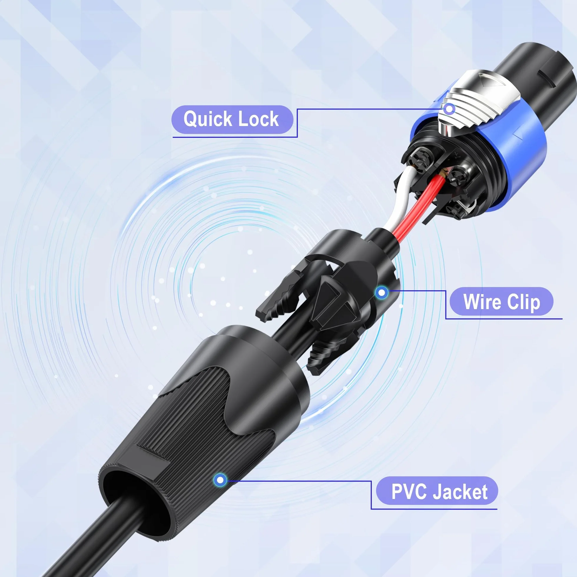 Kabel głośnikowy 1 m Speakon do 1/4" TS 12AWG Speakon kabel z Twist Lock do DJ/PA / wzmacniacza Heavy Duty Audio, M-M
