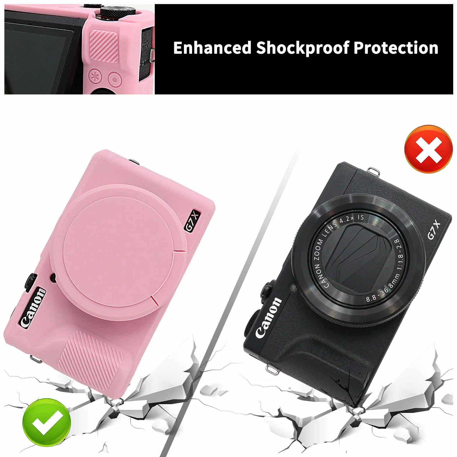 VOVMOEYA Etui na aparat do Canon Powershot G7 X Mark III z 2 szt. ochraniaczy ekranu, pełna ochrona, miękkie silikonowe etui G7X III, zdejmowana osłona obiektywu do Canon G7XIII G7X3-różowe
