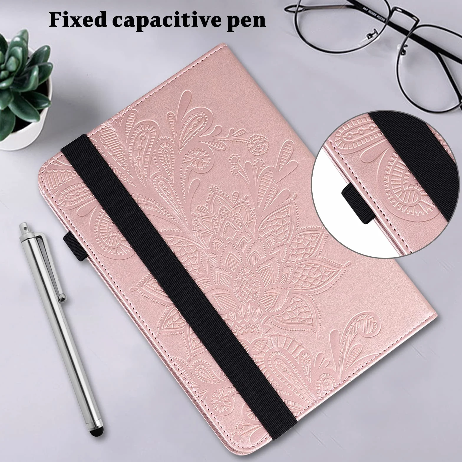 Etui na tablet Samsung Galaxy Tab A9 Plus z rysikiem – ultra cienkie etui na długopisy, etui z klapką ze skóry PU, etui ochronne do tabletu Samsung Tab A9 Plus (różowe)