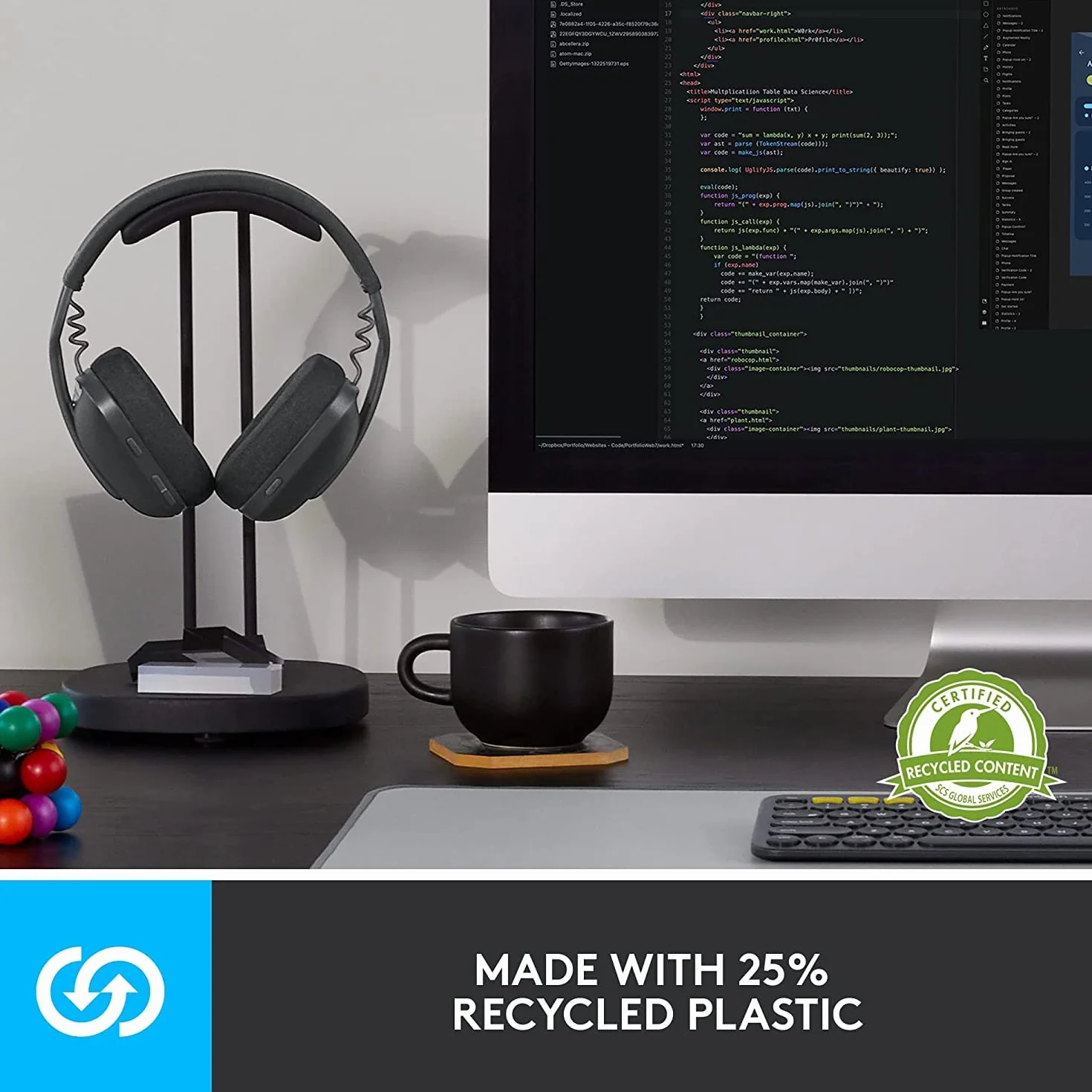 Bezprzewodowe słuchawki Logitech Zone Vibe Bluetooth z mikrofonem z redukcją szumów tła, USB-A, USB-C dla Google Meet, Google Voice, Zoom, Mac/PC, Grafitowy