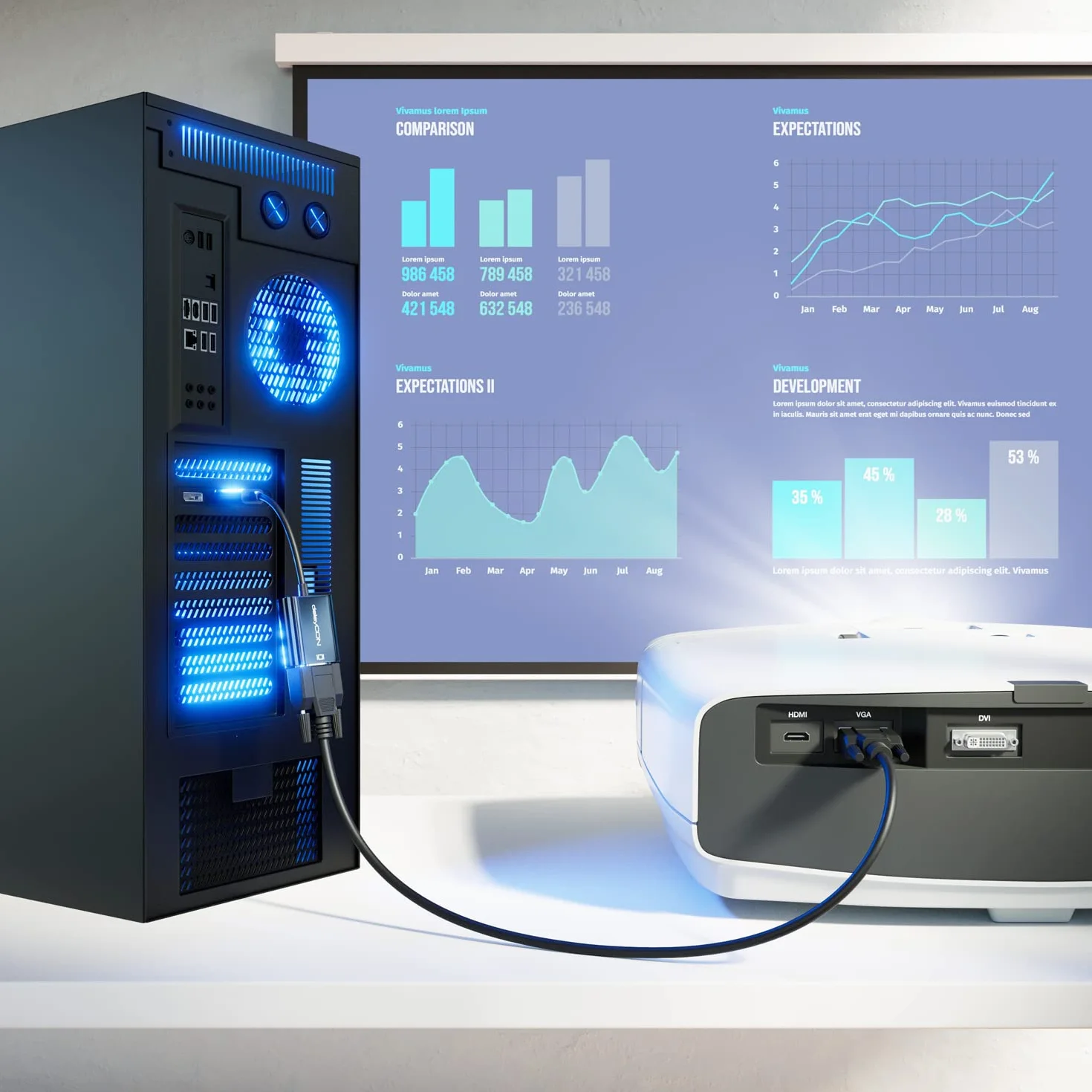 deleyCON Przejściówka DisplayPort na VGA - DisplayPort Męski na VGA Zeński - do Komputera PC Notebooka Monitora Projektora - Czarny