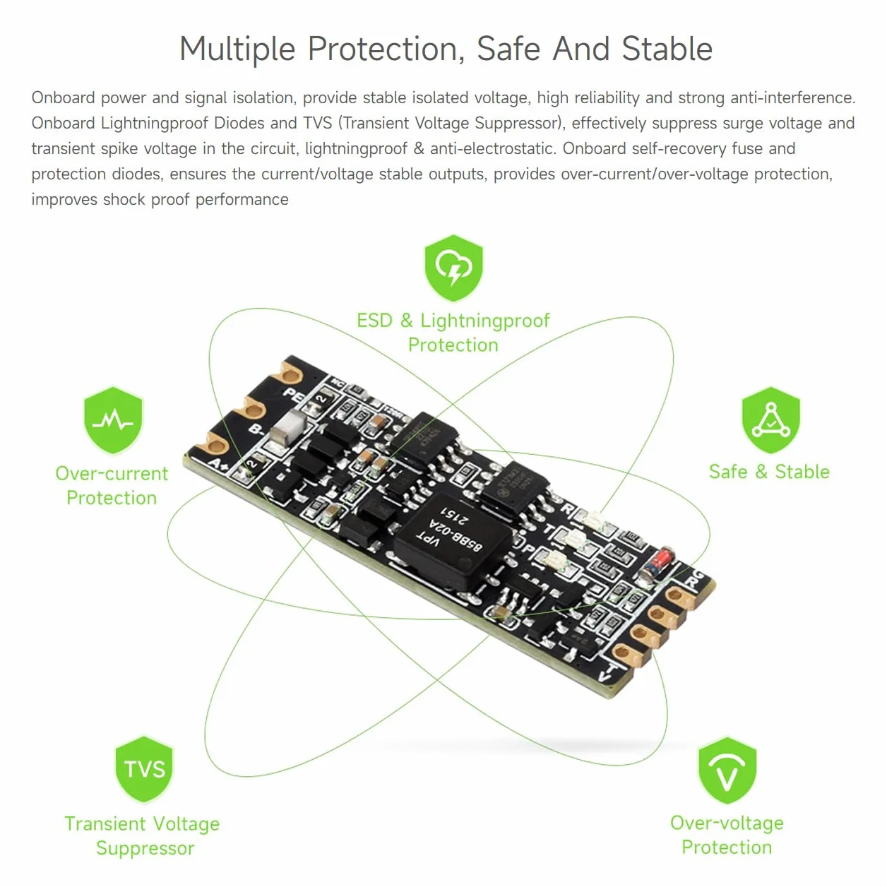 Waveshare TTL To RS485 (C) Galvanic Isolated Converter, Half-Duplex Communication, Lightningproof & Anti-Surge, Multi-Isolation Protection