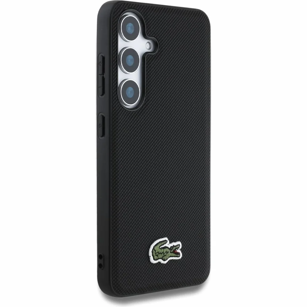 CG MOBILE Lacoste Iconic Petit Pique Woven logo kompatybilne z MagSafe etui do Samsung Galaxy S25 (czarne)