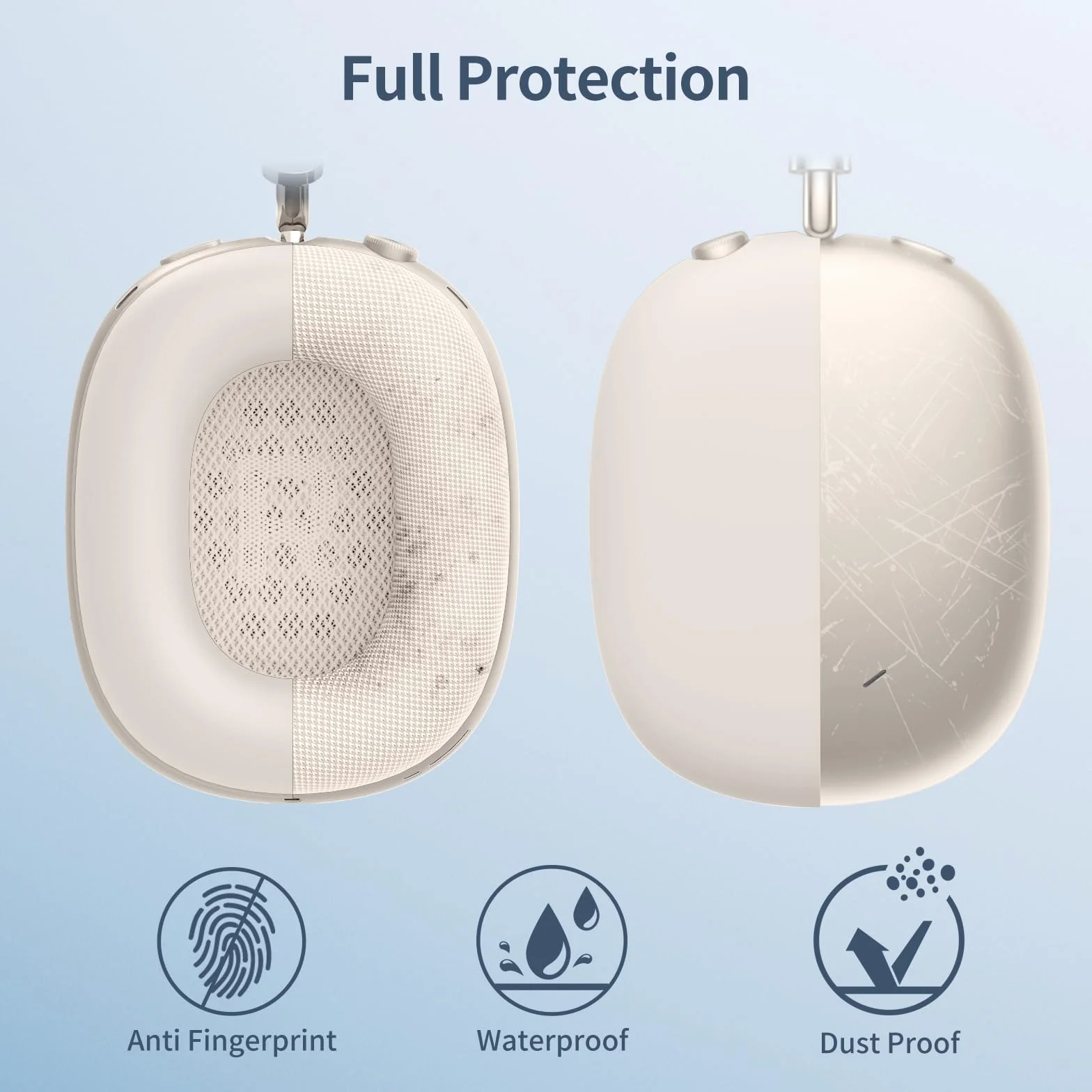 Fintie Silikonowe etui na AirPods MAX 2 (2026) i AirPods MAX Silikonowe etui 3 w 1, Odporne na zarysowania nauszniki AirPods MAX, osłona na słuchawki i osłona opaski - światło gwiazdy