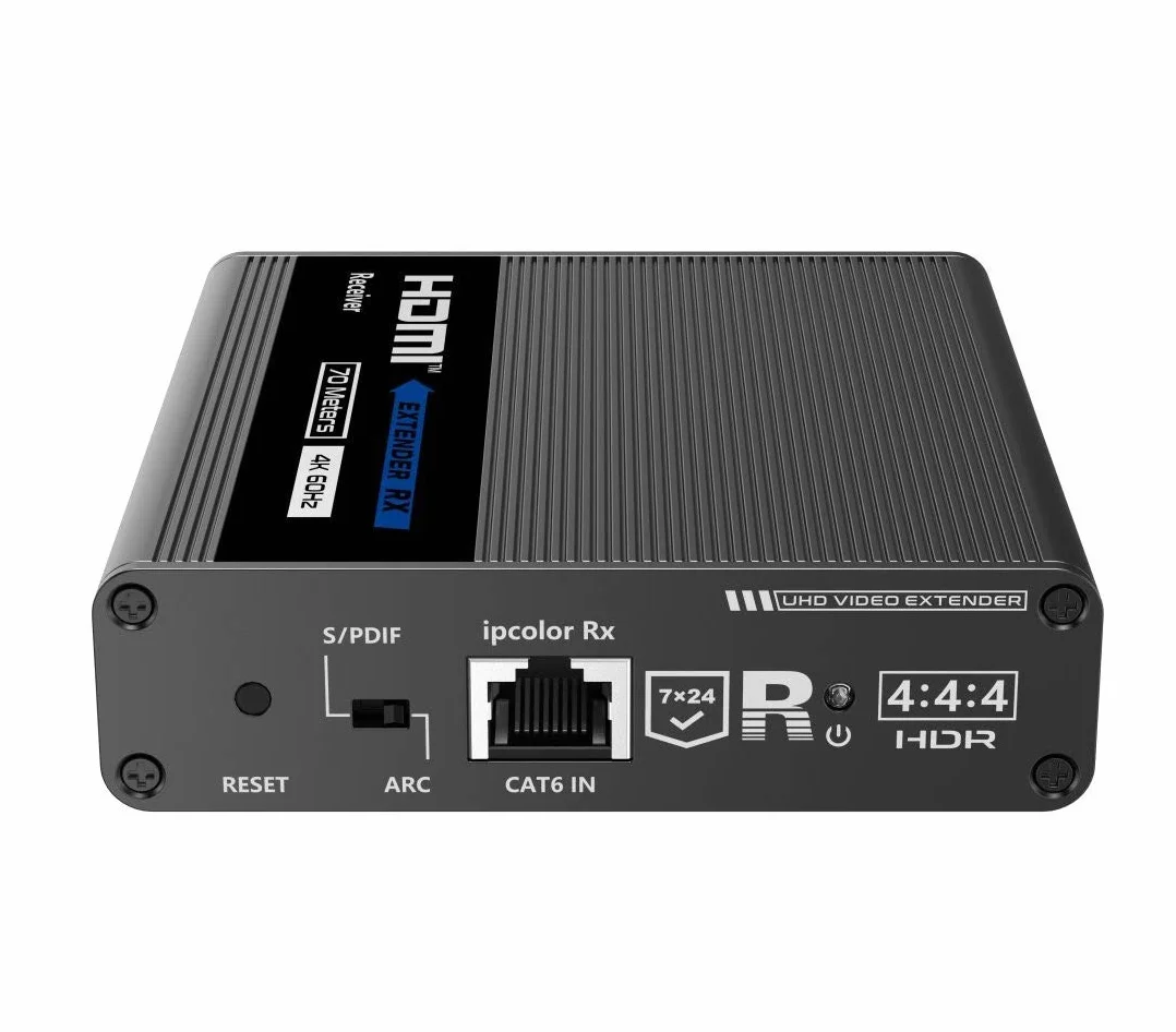 PremiumCord Przedłużacz 4K HDMI na 70 m za pomocą kabla krosowego Cat6 / Cat6A / Cat7, nadajnik i odbiornik podczerwieni, HDMI 2.0, ARC, rozdzielczość wideo Ultra HD 4K @ 60Hz
