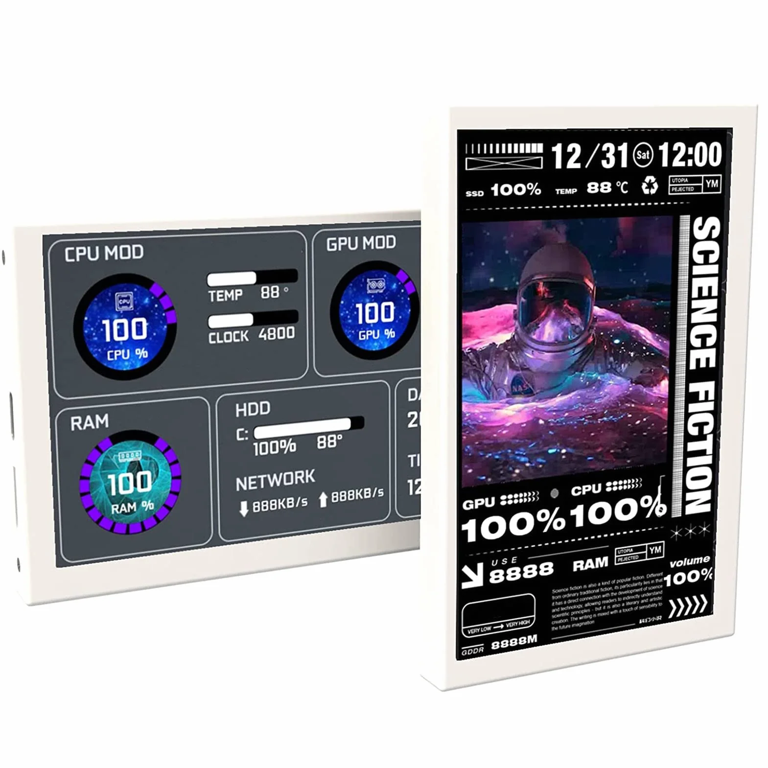 5-calowy Mini Ekran IPS USB, Dodatkowy Monitor Obudowy Komputera, do Procesora PC Monitor Danych RAM Wyświetlacz Temperatury, Ekran Pomocniczy Typu C ze Wspornikiem do