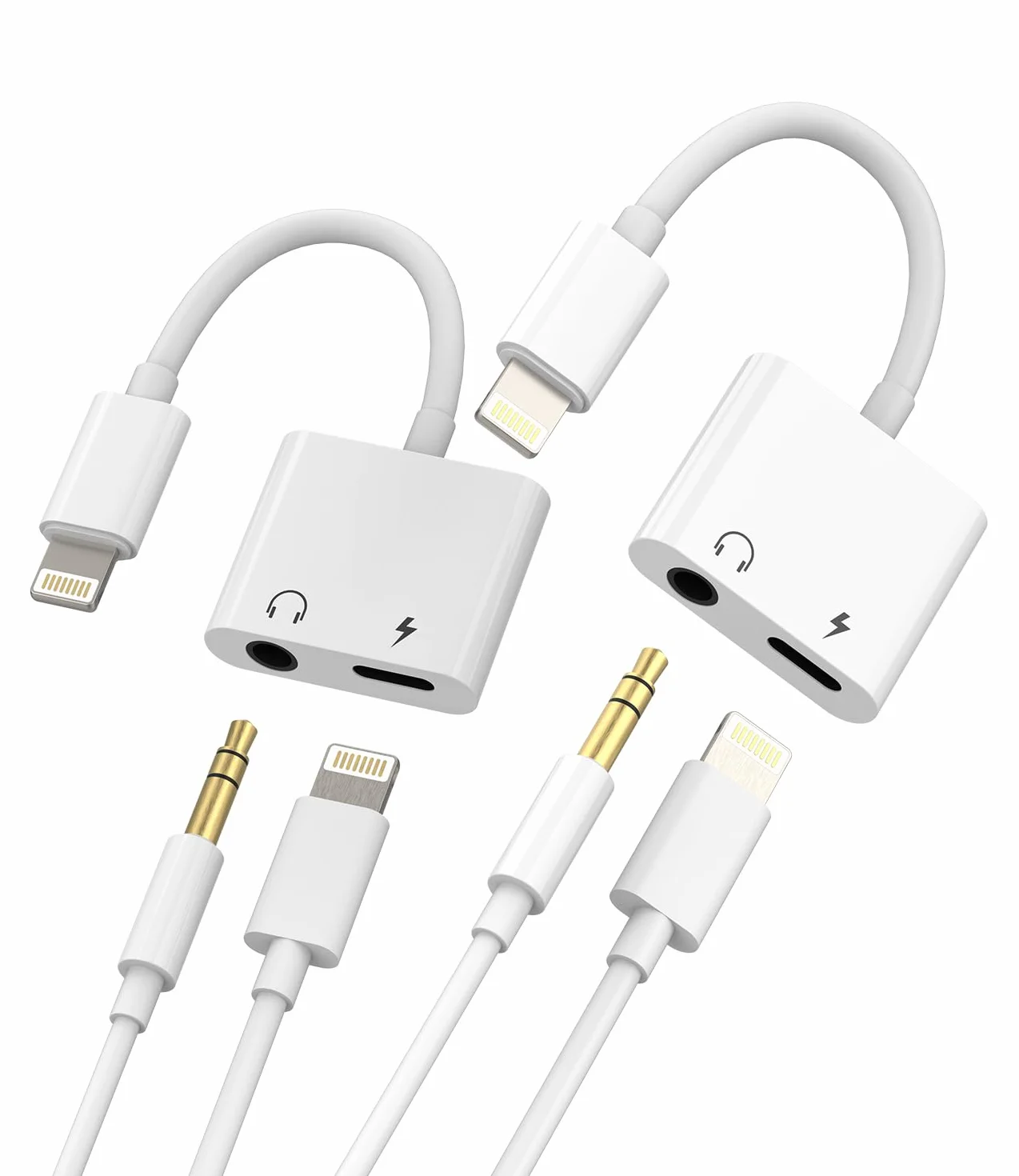Adapter Lightning na 3,5 mm gniazdo słuchawkowe (2 sztuki) do Apple MFI Certified 2 w 1 kabel ładowania Jack Splitter Auto AUX Audio kabel wtyczka jack konwerter do iPad iPhone Headphone ładowarka 3,5