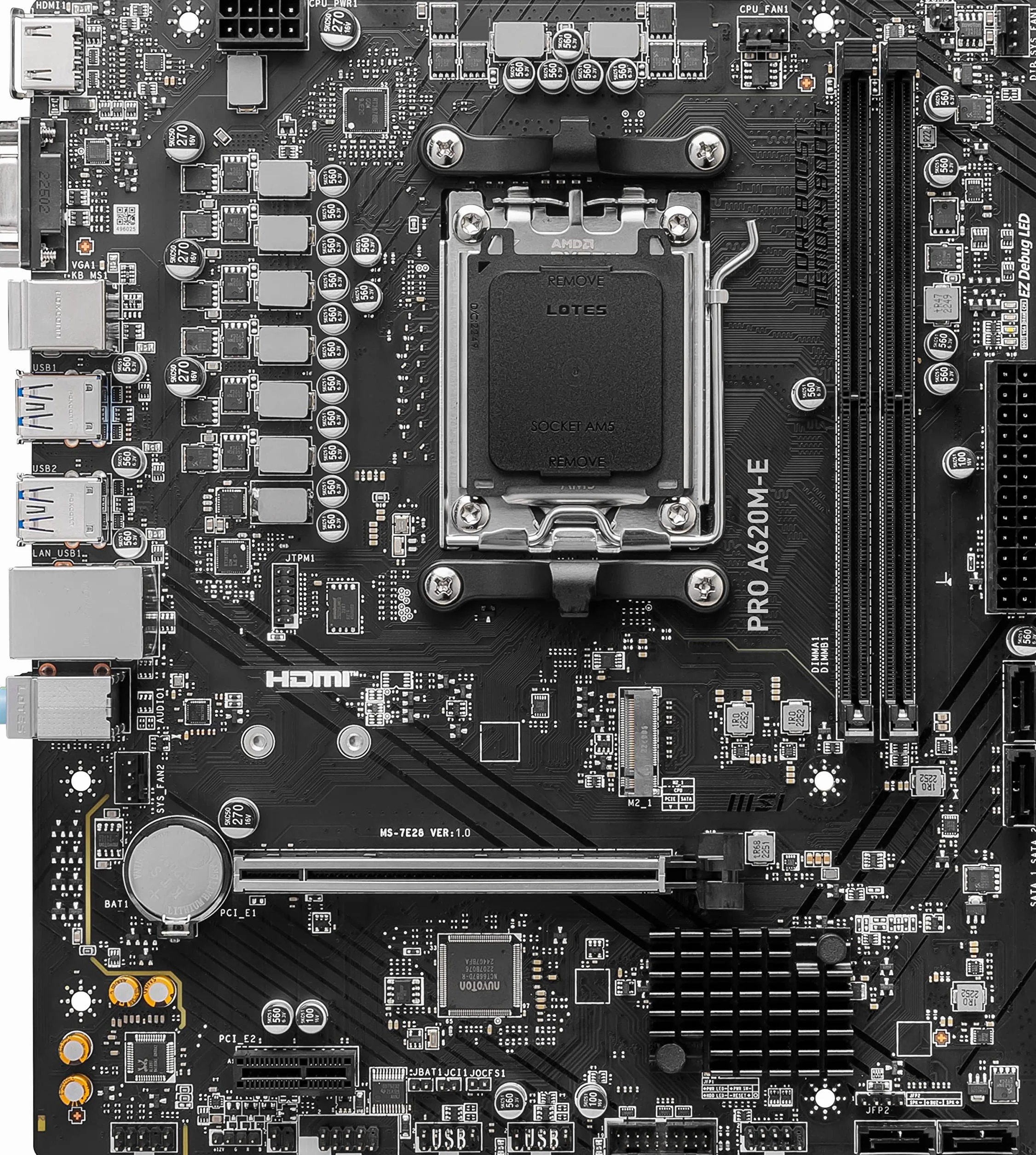 MSI Płyta główna PRO A620M-E Ryzen seria 7000 (AM5) kompatybilna z chipsetem A620 4K60Hz DDR5 OC kompatybilny z Micro-ATX MB6161