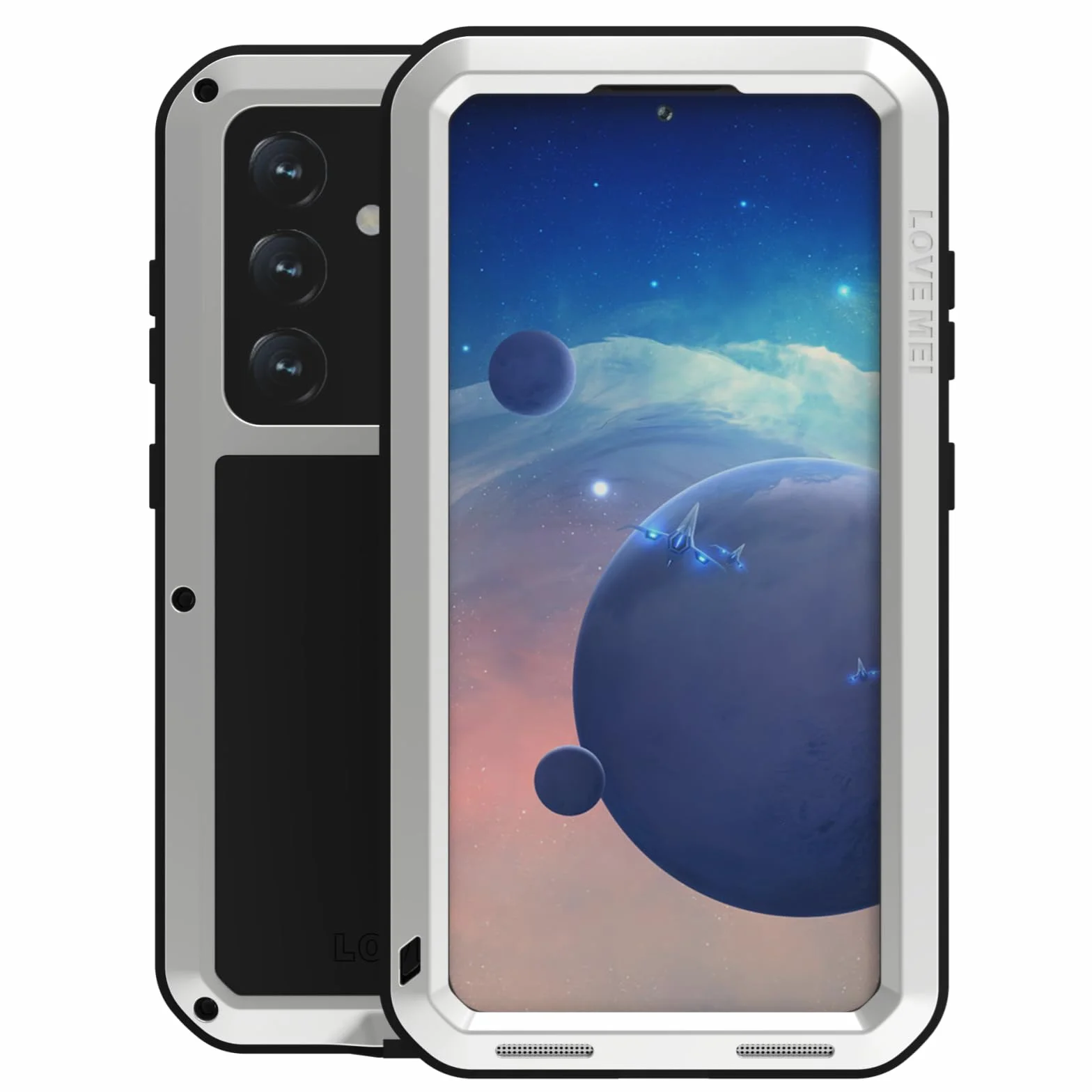 LJFLYXRI Wytrzymałe etui ochronne na całą obudowę do Galaxy S24 Plus, wytrzymałe aluminiowe i silikonowe, odporne na wstrząsy etui z wbudowaną osłoną ekranu (srebrne, S24 Plus)