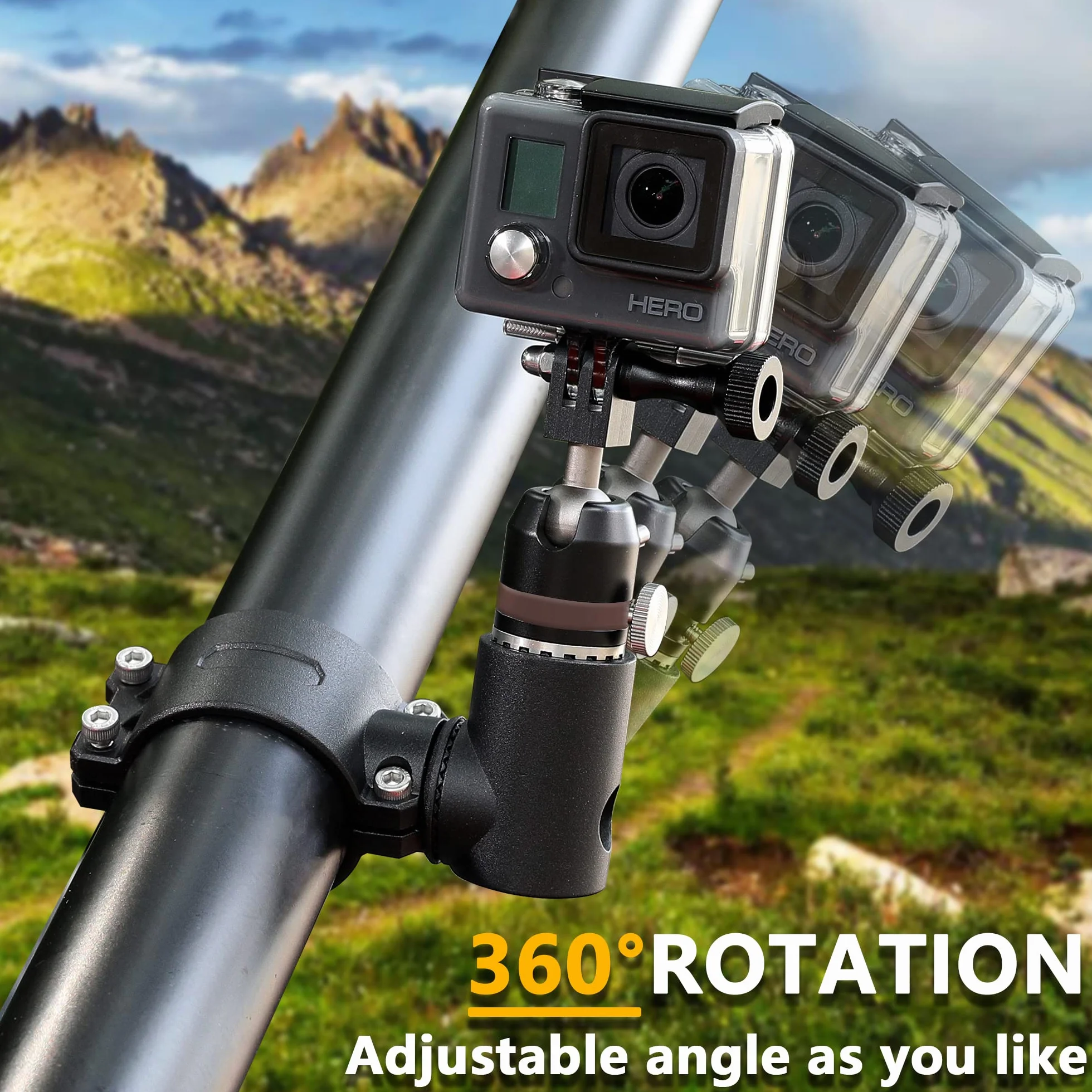 Uchwyt na kamerę UTV ATV kompatybilny z GoPro do rolki 1,7-2", aluminiowy uchwyt na kamerę obrotową o 360° do wszystkich modeli GoPro, takich jak Hero 9, 8,7,5 4, GoPro Max, Insta360 itp
