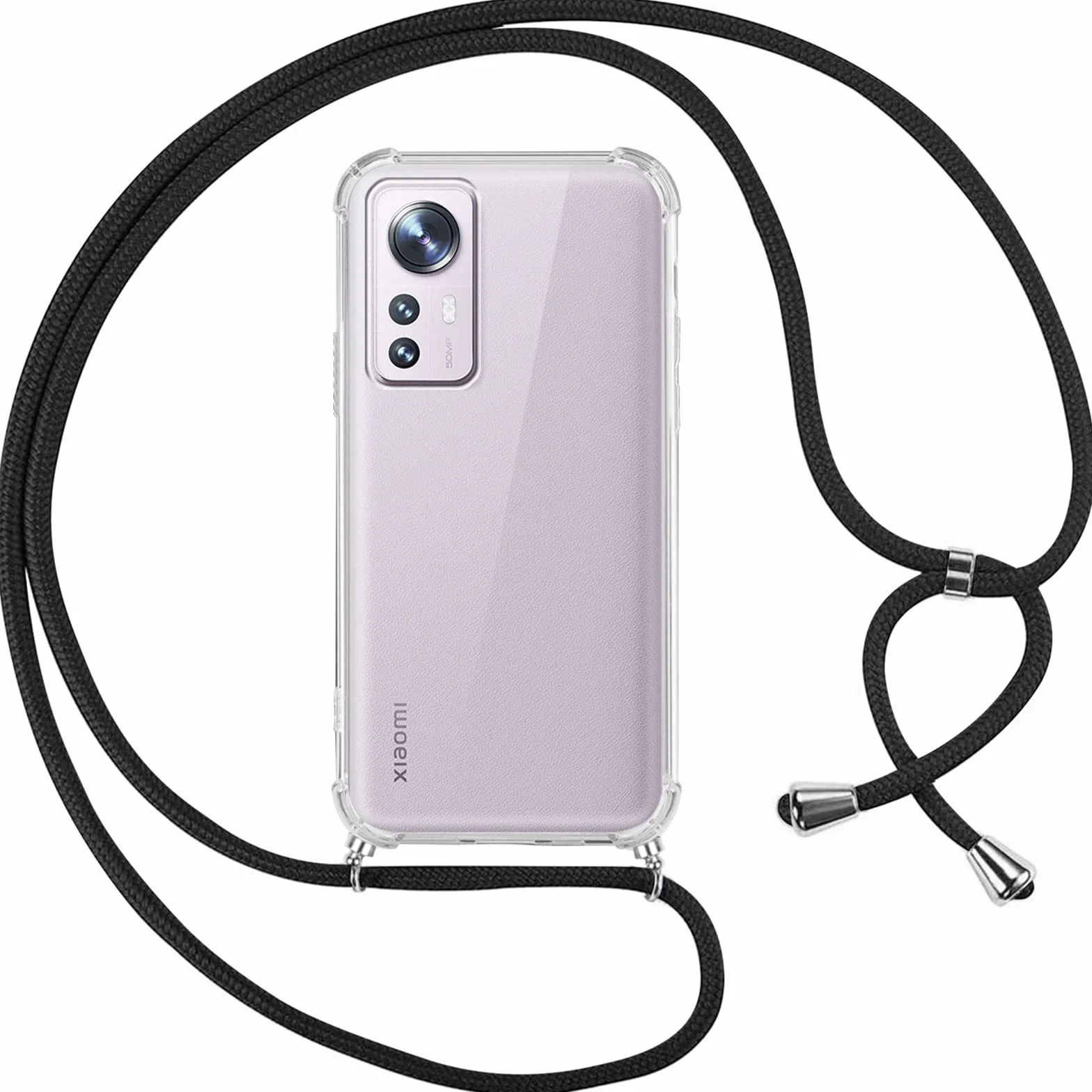 Pnakqil Etui na telefon komórkowy z łańcuszkiem na telefon komórkowy do Xiaomi 12/12 x 5G 6,28", etui na telefon komórkowy ze sznurkiem na szyję, miękkie silikonowe etui ochronne, czarne