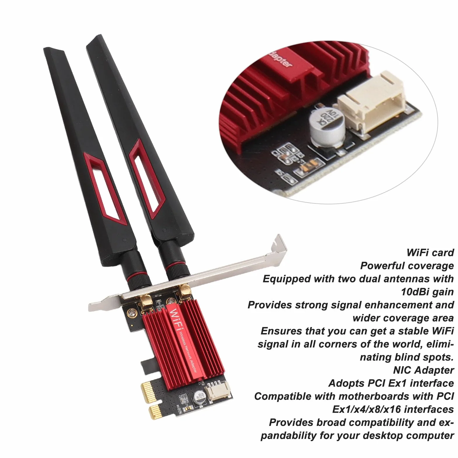 7260AC WiFi 6 PCIE karta WiFi do komputera stacjonarnego, karta Pro PCIE WiFi, 1200 Mb/s 2,4 G 5G dwupasmowa karta sieciowa BT4.0 PCIE z 2 wzmocnieniem 10dBi dla 7 8 10 11