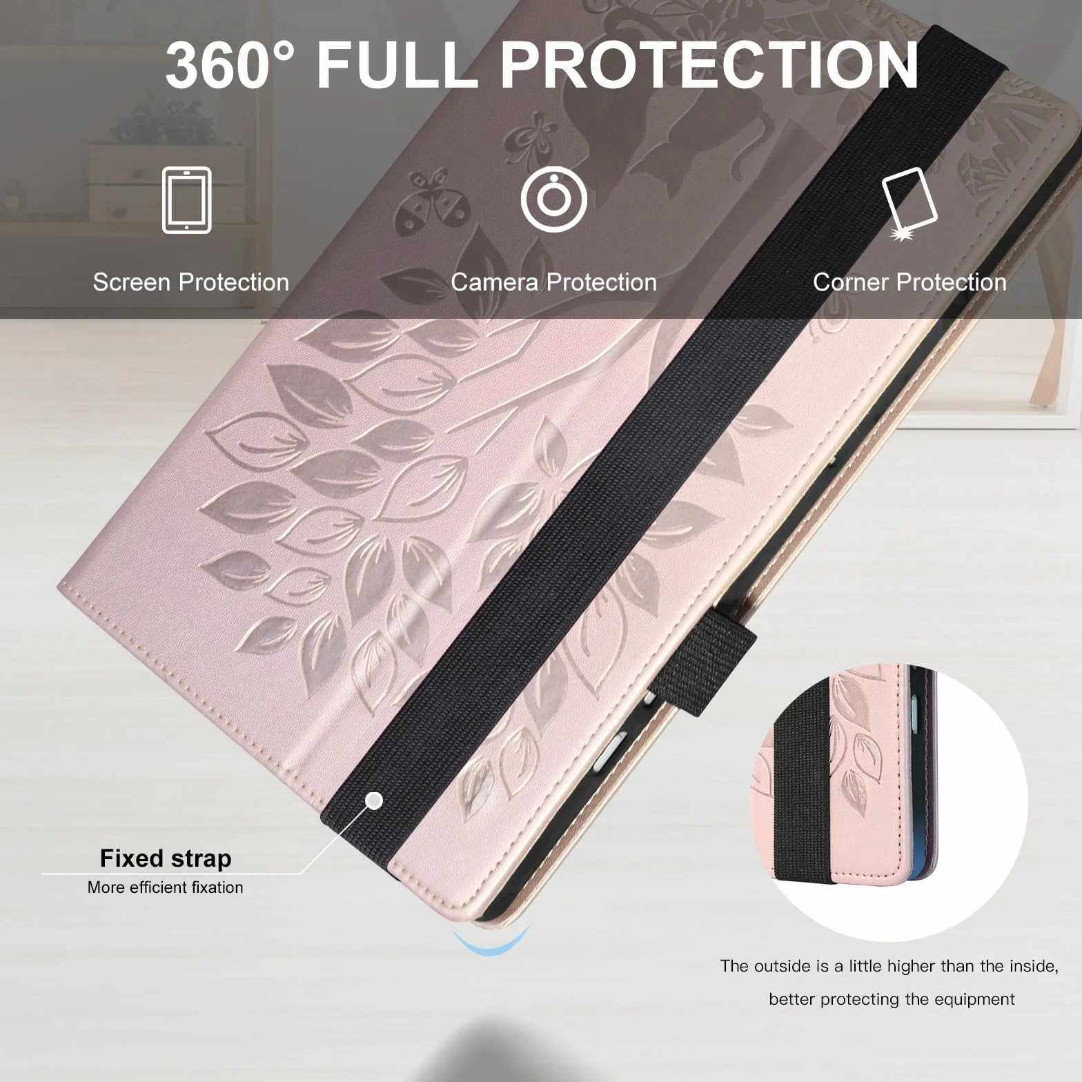 Etui ochronne do Lenovo Tab M11, 11,0 cala, funkcja stojaka, z gniazdami na karty, elastyczna opaska różowa
