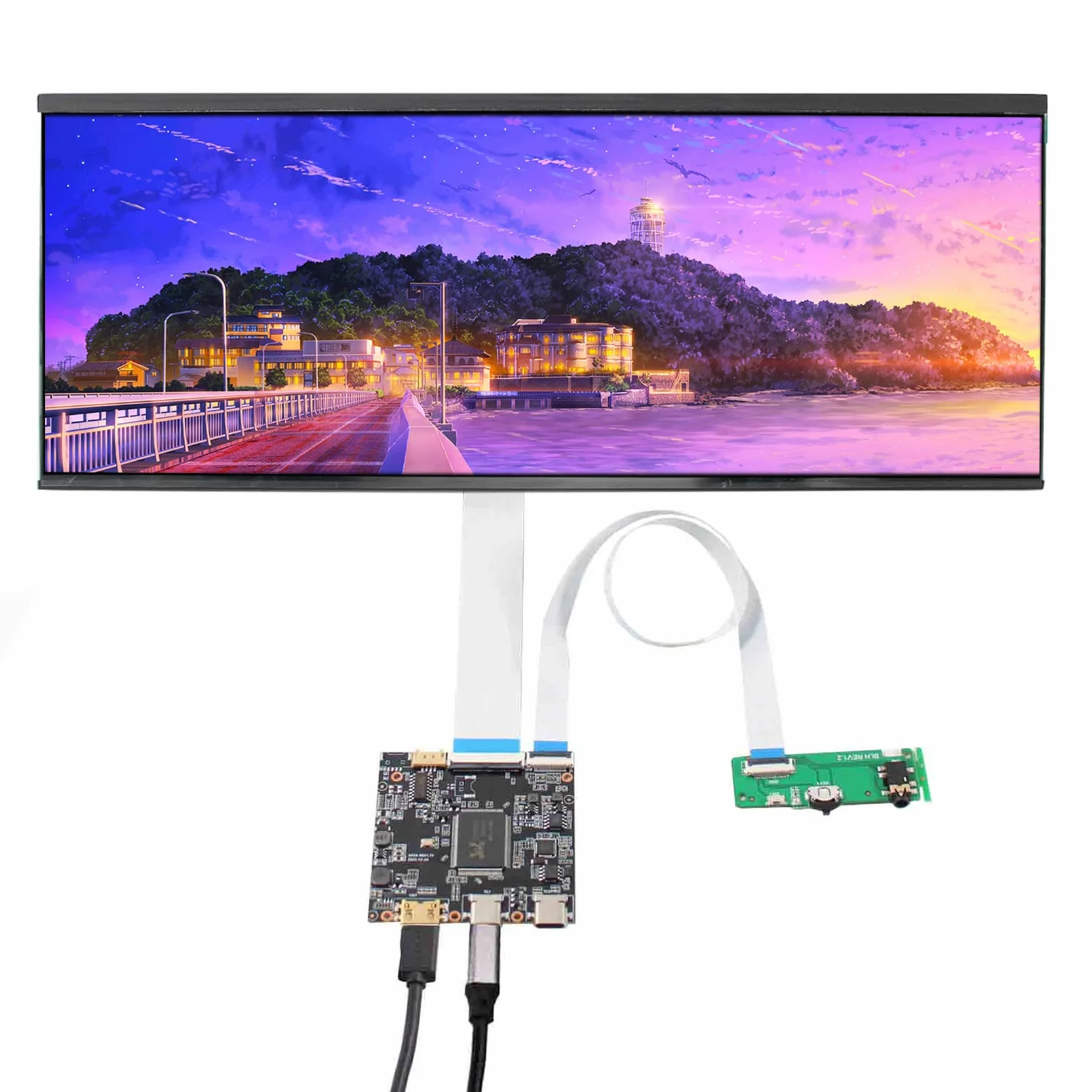VSDISPLAY 12,3 cala 2400 x 900 2K IPS LCD szeroki ekran barowy USB C, do monitora markizy gamingowej/miernika samochodowego