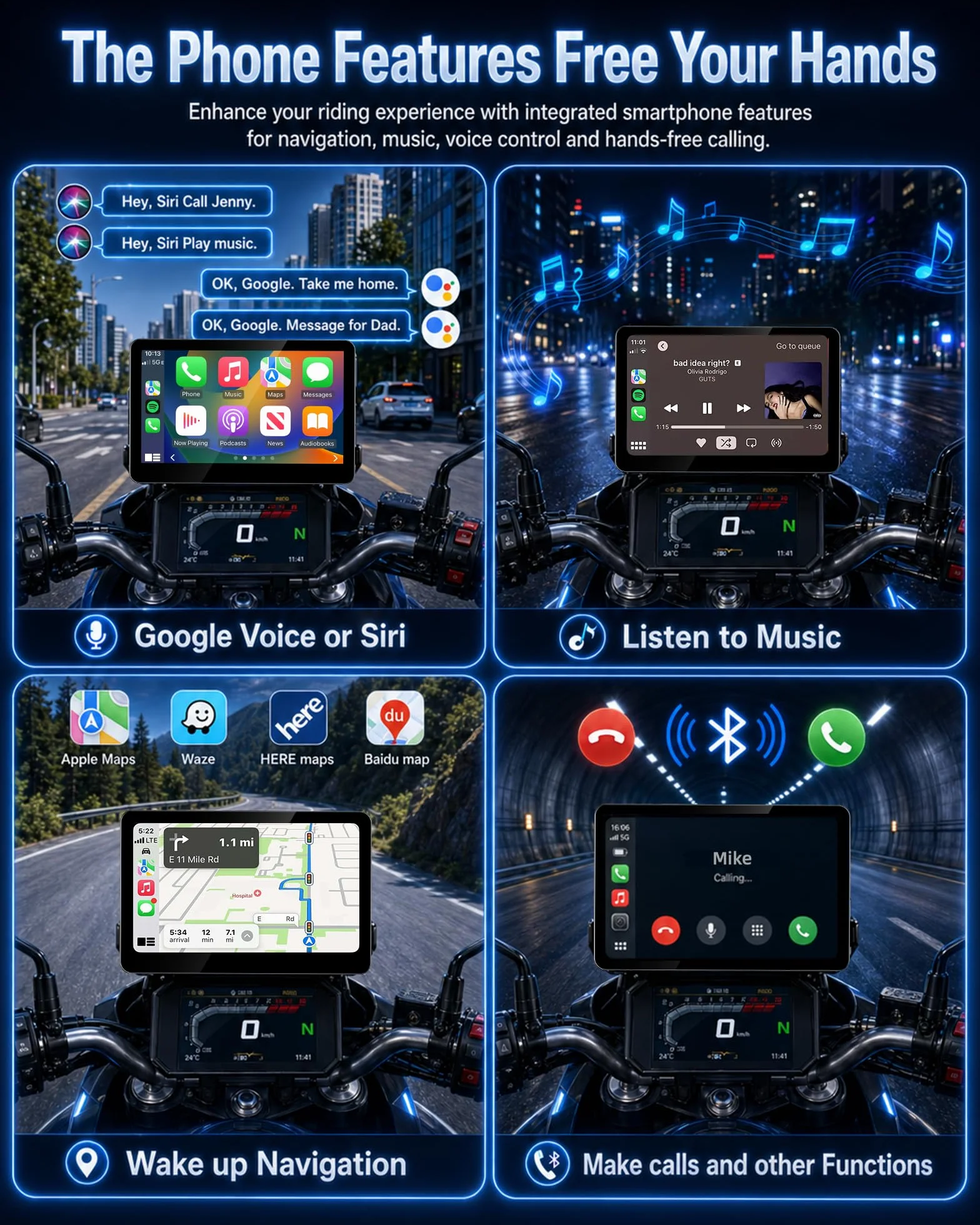 Jansite 6,25" ekran motocyklowy Carplay z natywnym Wonder Wheel do motocykli BMW, bezprzewodowy CarPlay i Android do samochodu, nawigacji motocyklowej, wodoszczelny, funkcja Plug and Play, odczyt