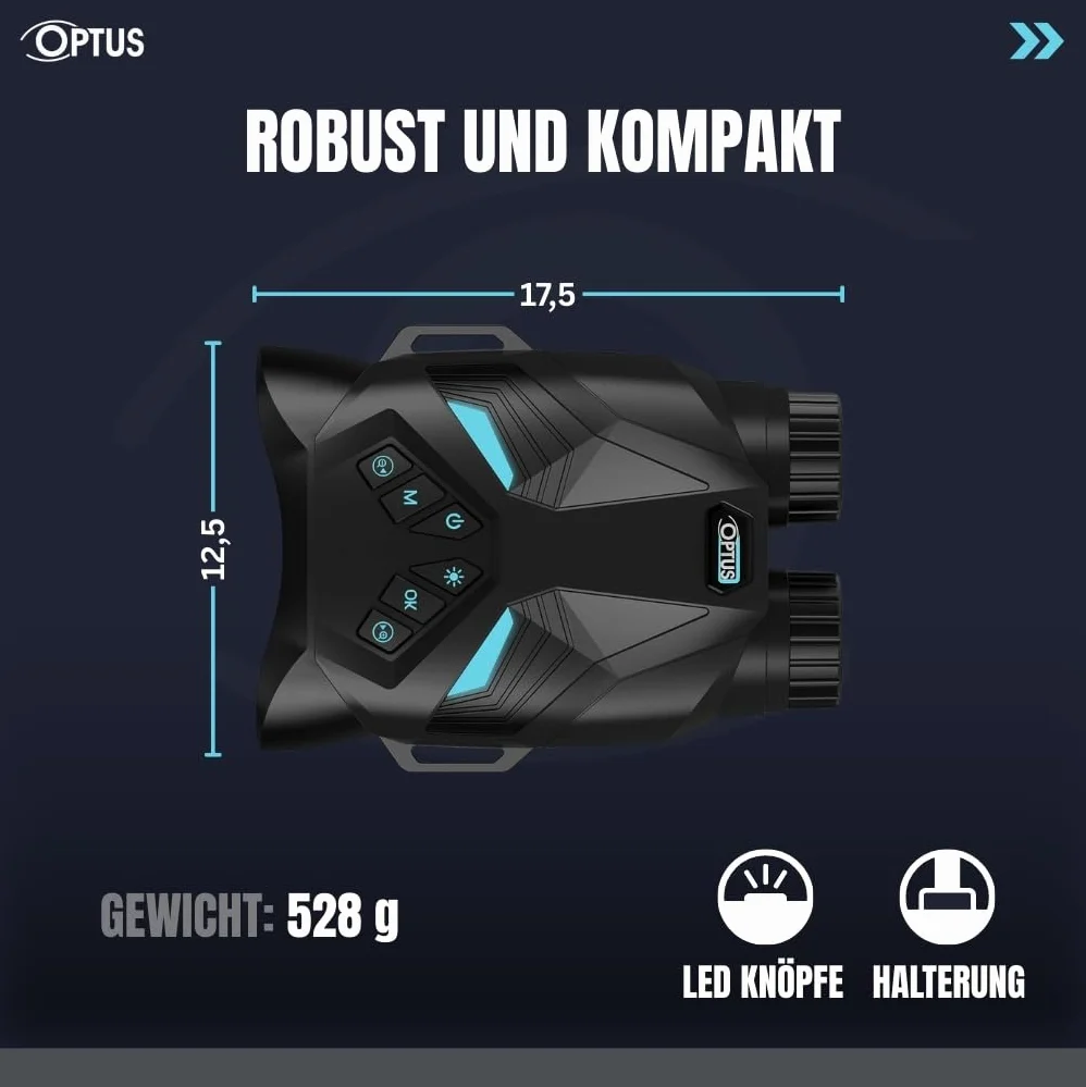 Optus Cyfrowy noktowizor na podczerwień, 4 x optyczny, 8 x, cyfrowy, 850 nm, IR LED, zasięg widzenia 300 m, FHD, wideo, polowanie, kemping