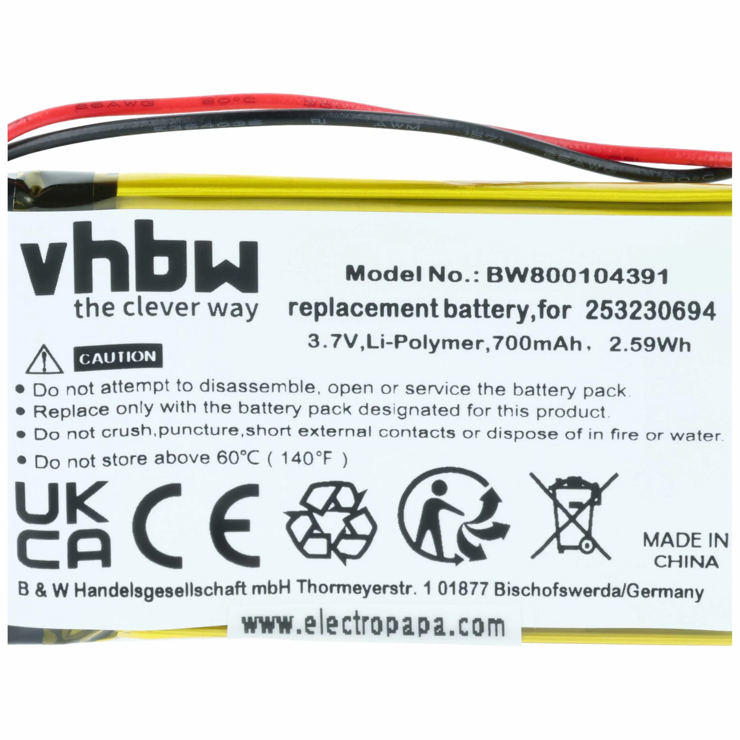 2 x zestaw baterii VHbw 700 mAh do bezprzewodowego telefonu stacjonarnego SAGEM 690, TELSTRA CTB104, THUB, zastępuje 253230694, CTB104, LP043048AH