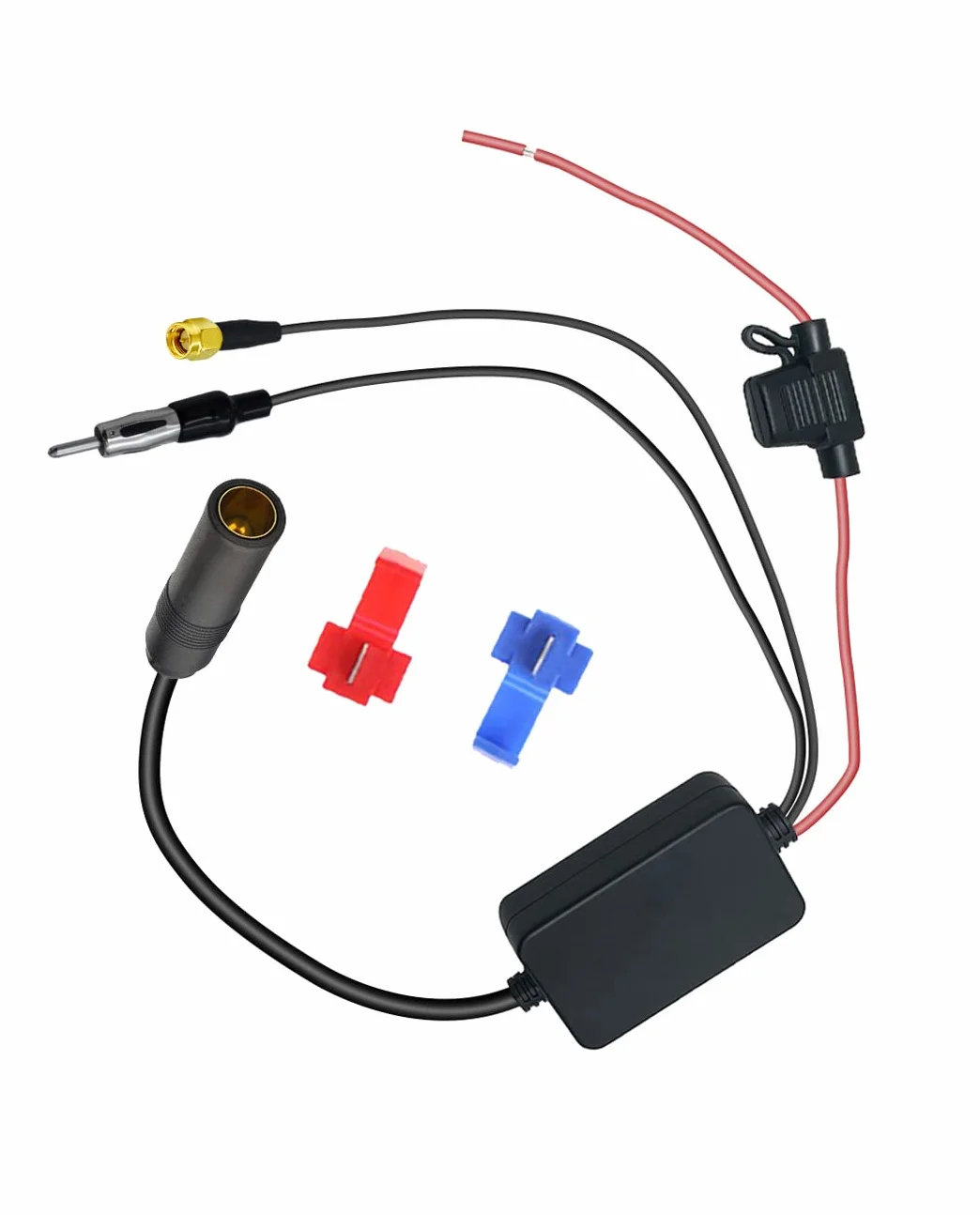 Vecys FM/AM DAB DAB+ Antena Samochodowa Wzmacniacz Sygnału DIN Męski do DIN żeński do SMA Męski Adapter 12V Radio Samochodowe Wzmacniacz Sygnału dla Audio Stereo Cyfrowe Radio Samochodowe