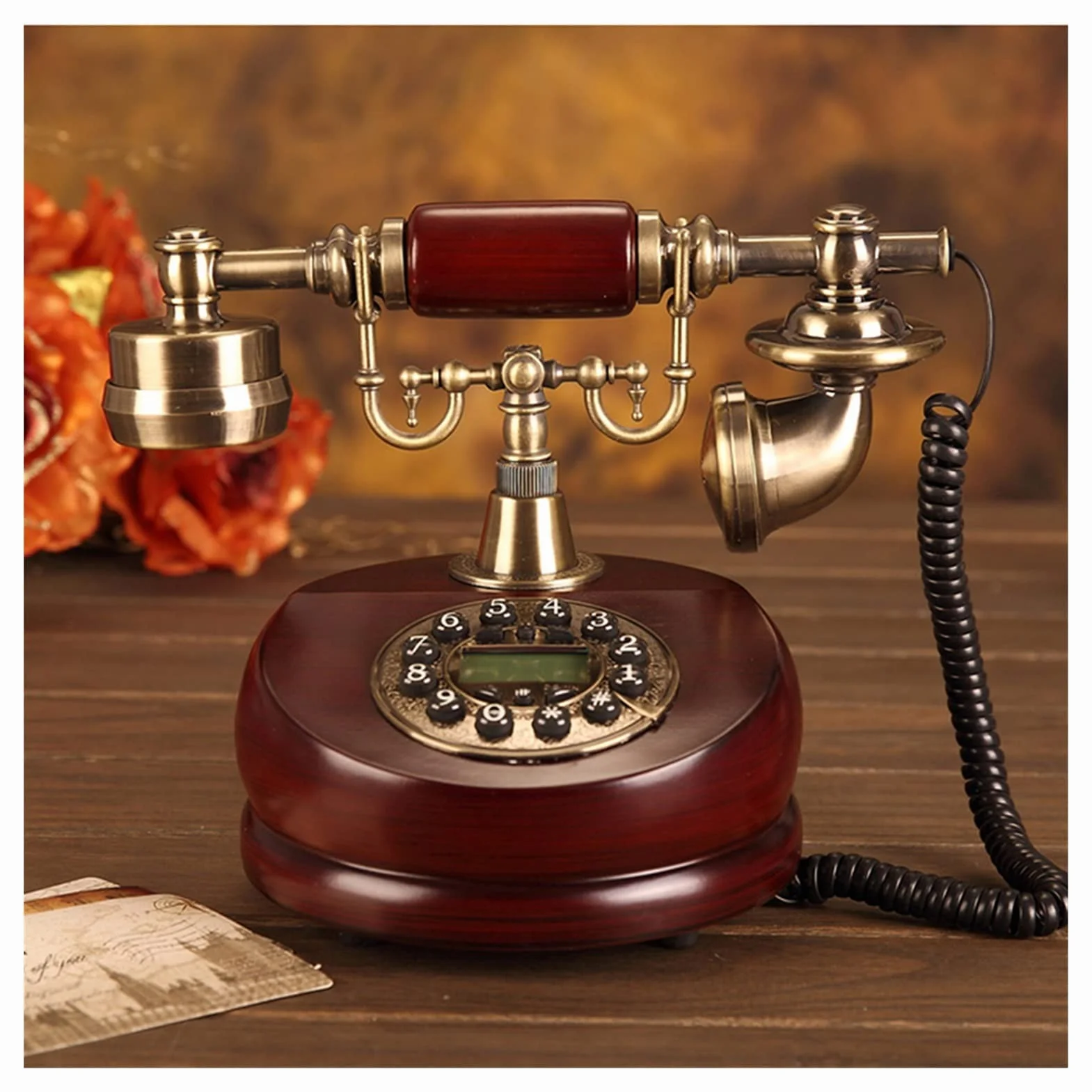 Telefon stacjonarny w stylu retro， Przewodowy telefon stacjonarny z cyfrowym przyciskiem z żywicy do biura domowego