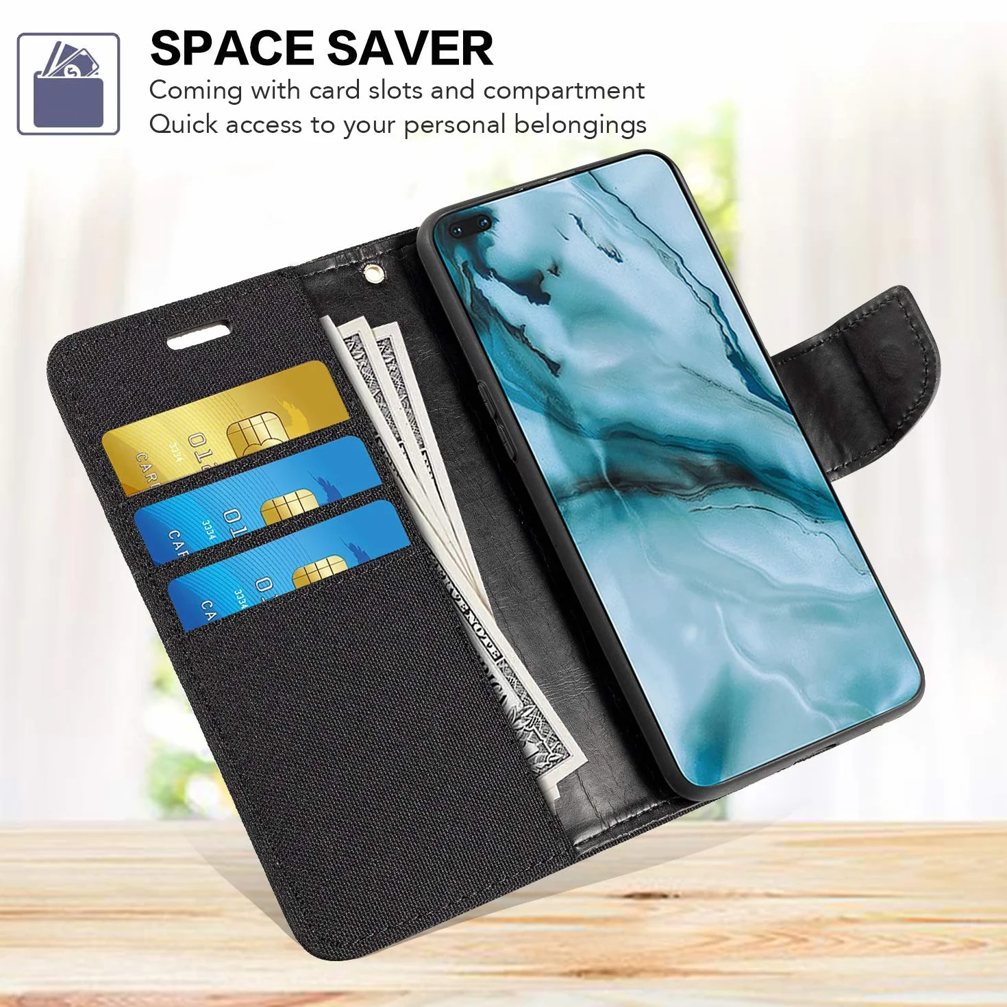 Etui Portfelowe z Tkaniny Oksfordzkiej i PU Kompatybilne z Nokia Lumia 650, Wytrzymała Obudowa z Przegrodami na Karty i Zapięciem Magnetycznym