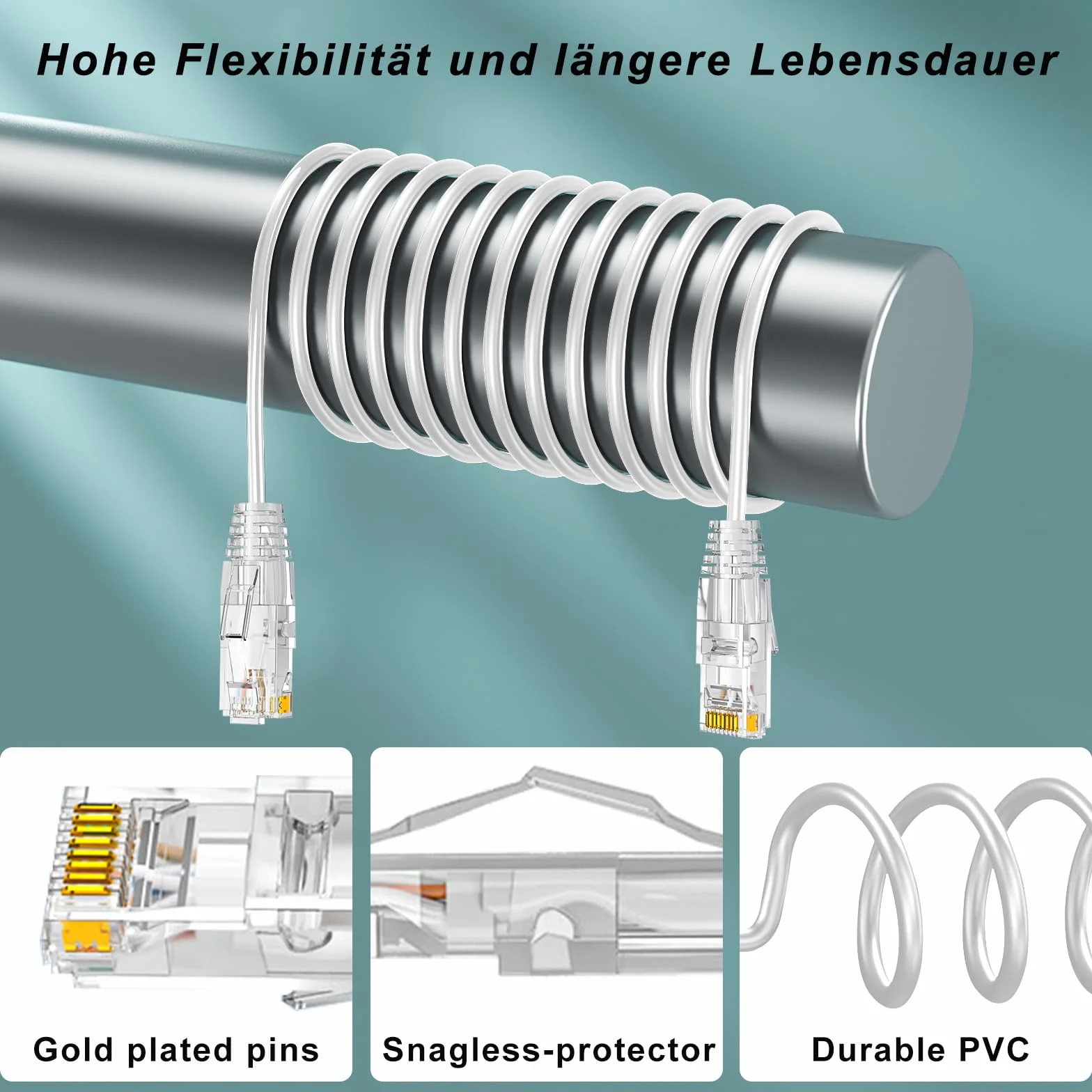 Ercielook Cat6a kabel krosowy 0,25 m długość całkowita (5 sztuk), kabel Cat6a biały Lan, 10 Gbps 550 MHz, kabel sieciowy o dużej prędkości, 28AWG czysta miedź, krótki kabel Ethernet