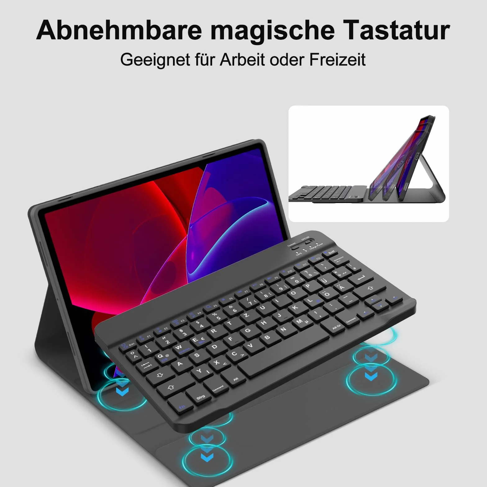 SENGBIRCH Etui na klawiaturę Lenovo tab Plus 11,5" - QWERTZ niemiecka klawiatura zdejmowana Bluetooth bezprzewodowa klawiatura do Lenovo tab P11 2. generacji 11,5", czarny