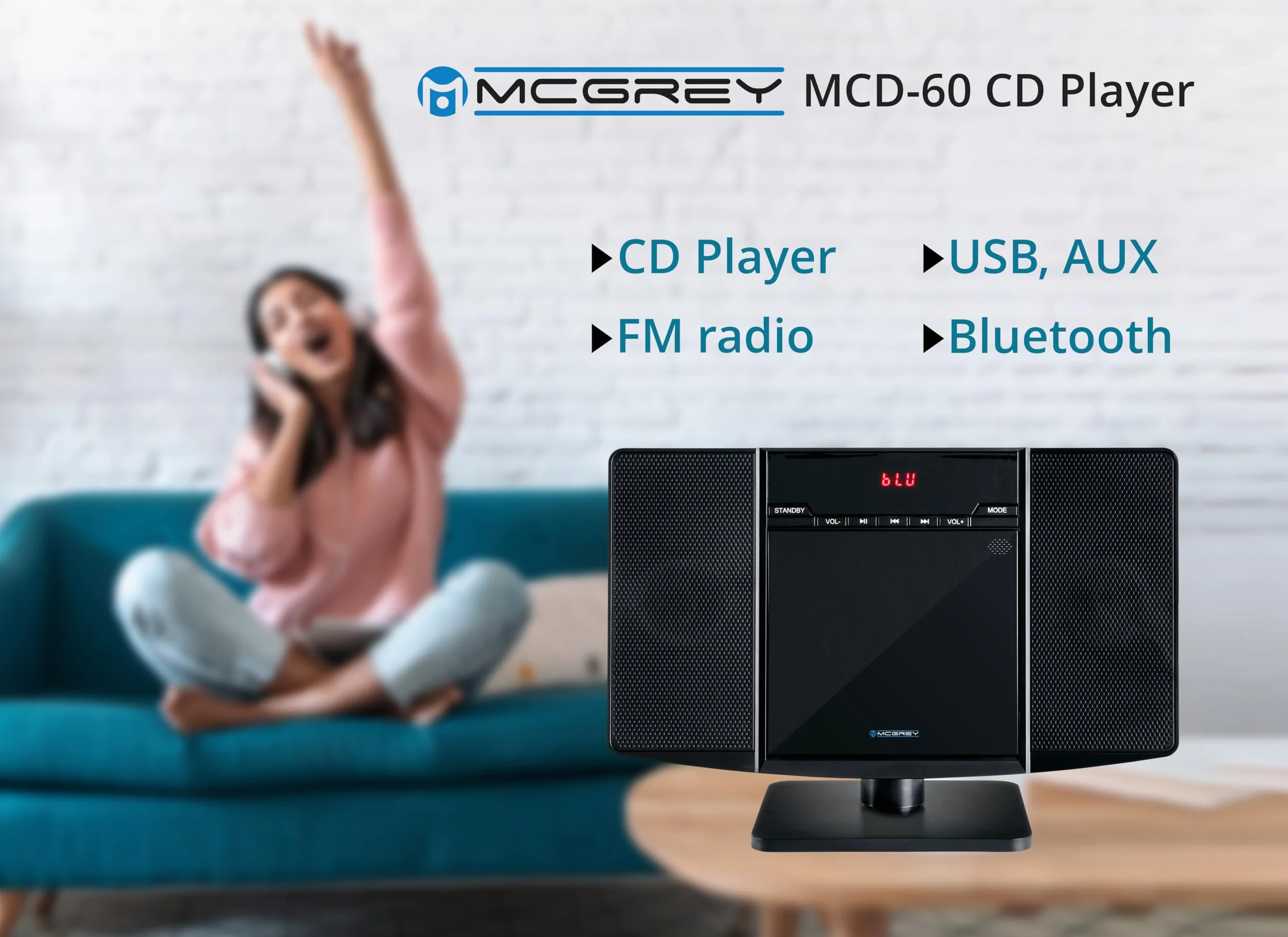 Beatfoxx McGrey MCD-60 pionowa wieża stereo – kompaktowy system HiFi z odtwarzaczem CD/MP3, gniazdem USB, streamingiem Bluetooth i radiem UKW/MW, AUX-In, pilot zdalnego sterowania, 2 x 3 W RMS, kolor