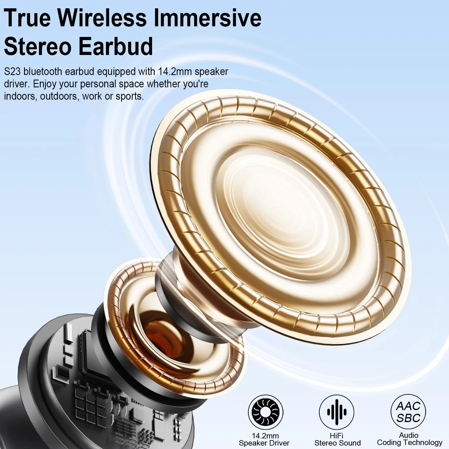 Zestaw słuchawkowy Bluetooth, słuchawki Bluetooth HiFi Stereo, bezprzewodowe słuchawki douszne z mikrofonem ENC, 2023 bezprzewodowe słuchawki I