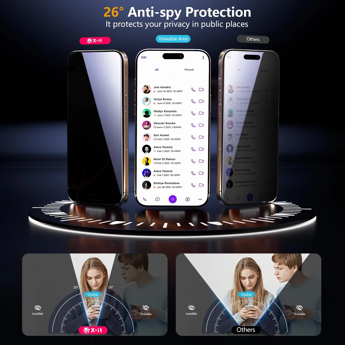 X-it 2-pak ochraniaczy ekranu do iPhone'a 16 Pro (6,3 cala), szkło hartowane 9H+, automatyczne usuwanie kurzu, ochrona klasy wojskowej, bez pęcherzyków powietrza, pełne pokrycie, przyjazna dla obudowy