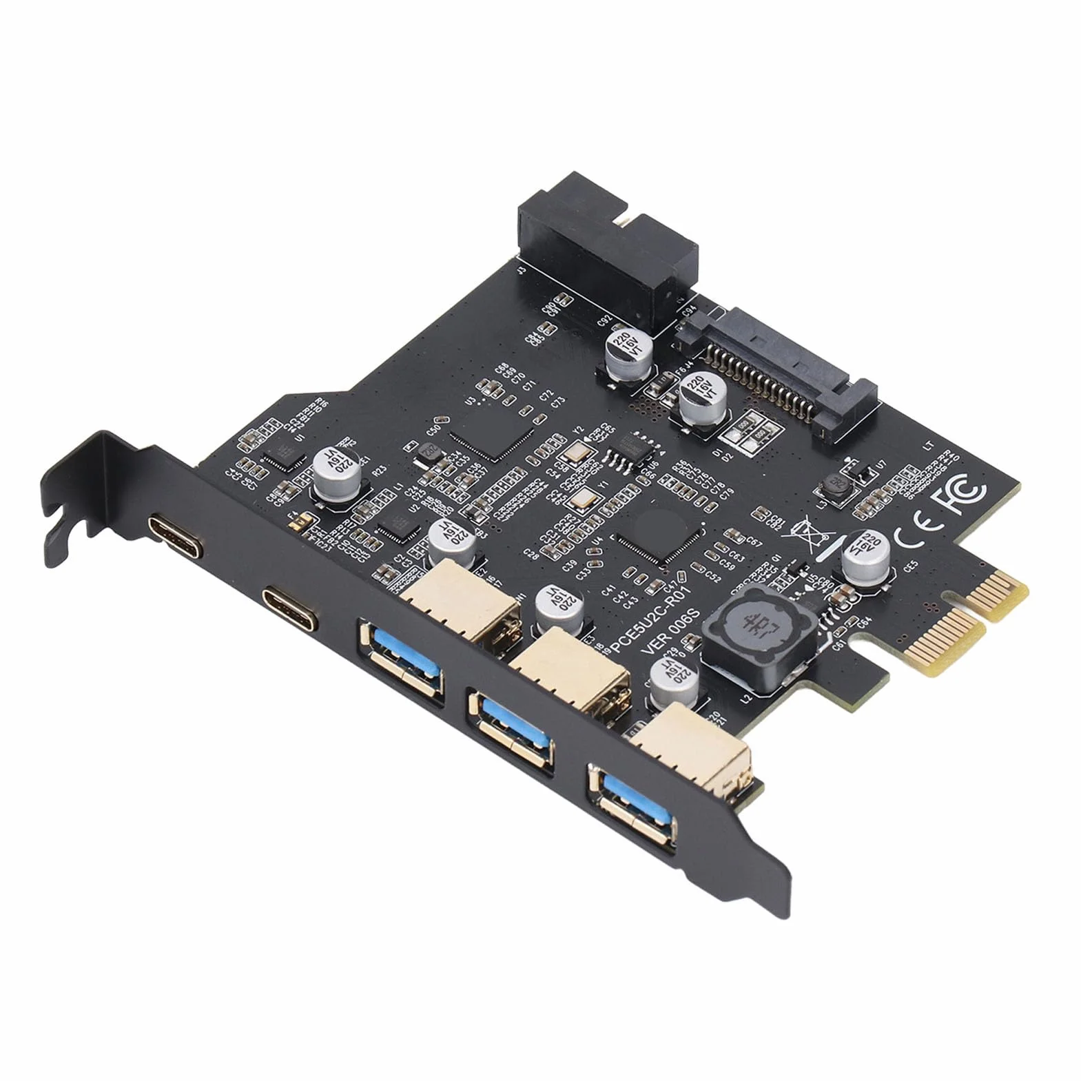 Karta PCIe na USB 3.2 Gen 2, Karta rozszerzeń PCI Express 20 Gb/s z 3 Portami i 2 Portami Typu C Wewnętrzny Koncentrator USB Komputera dla dla Linux